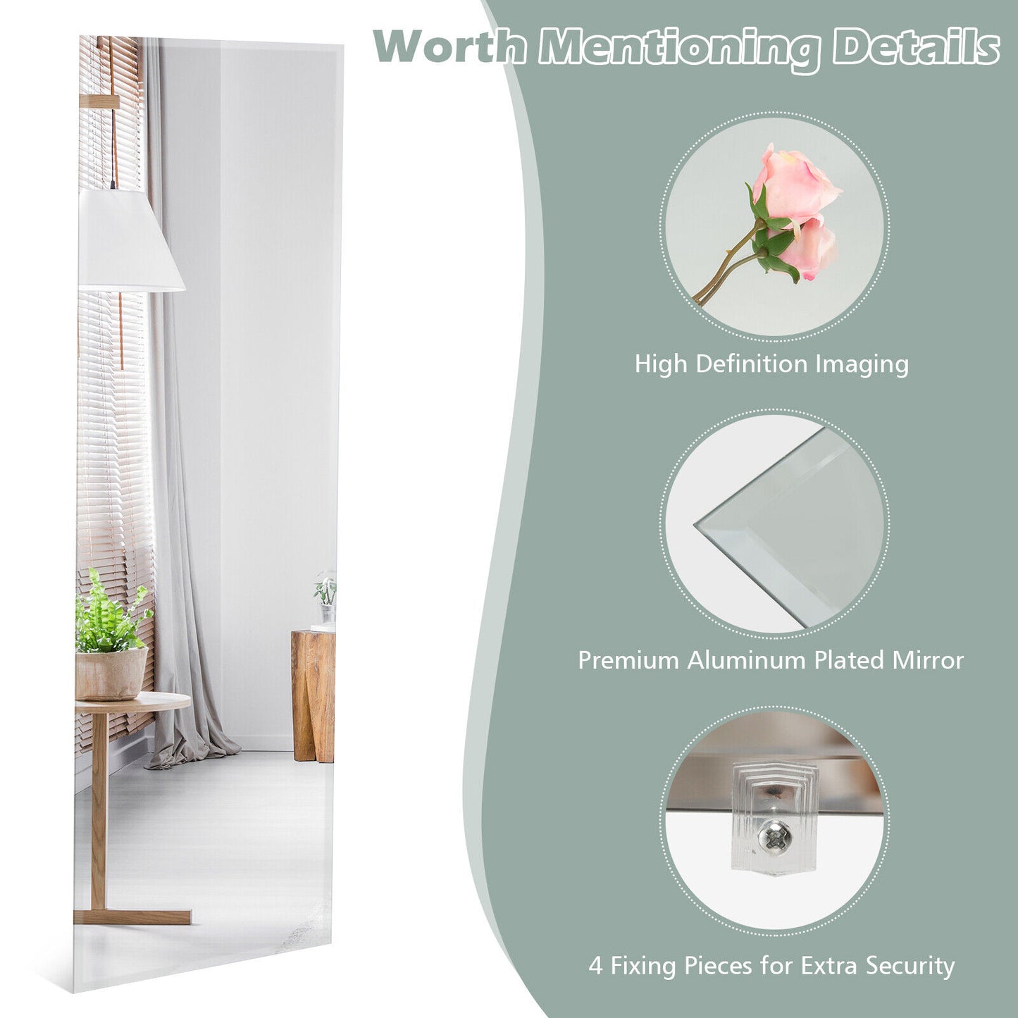 43 x 15 Inch Frameless Full-Length Wall Mirror with Clear Imaging and Explosion-Proof Film