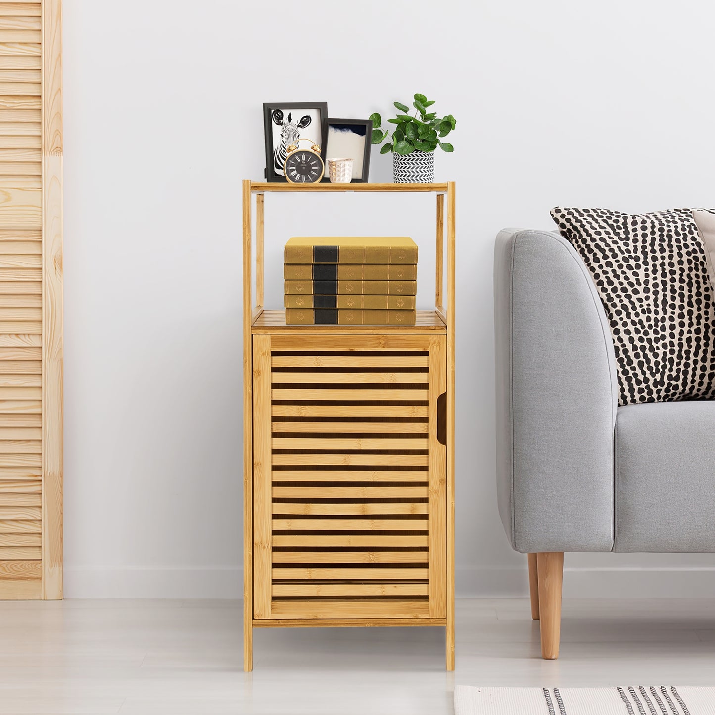 Compact Bamboo Bathroom Storage Cabinet with Shelves and Door