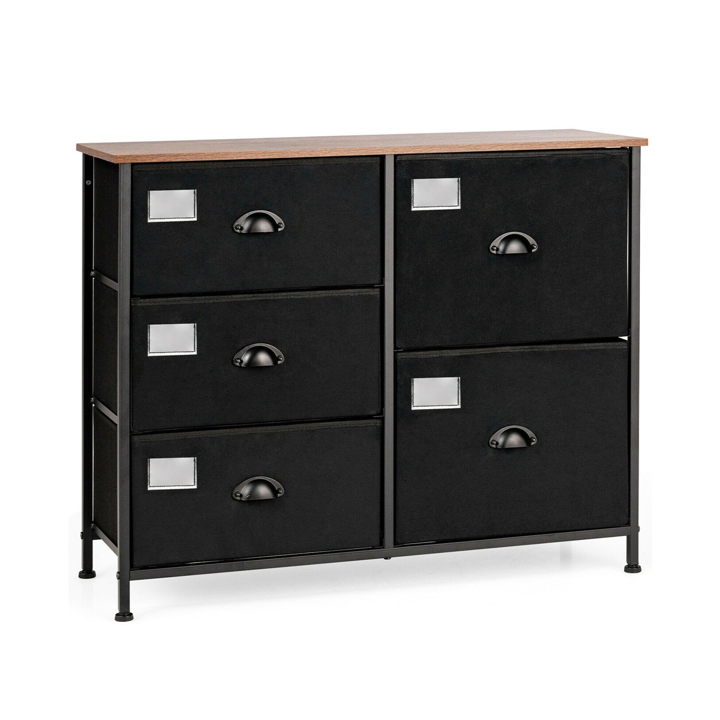 Modern 5-Drawer Storage Dresser with Fabric Bins and Metal Frame – Black Organizer Cabinet