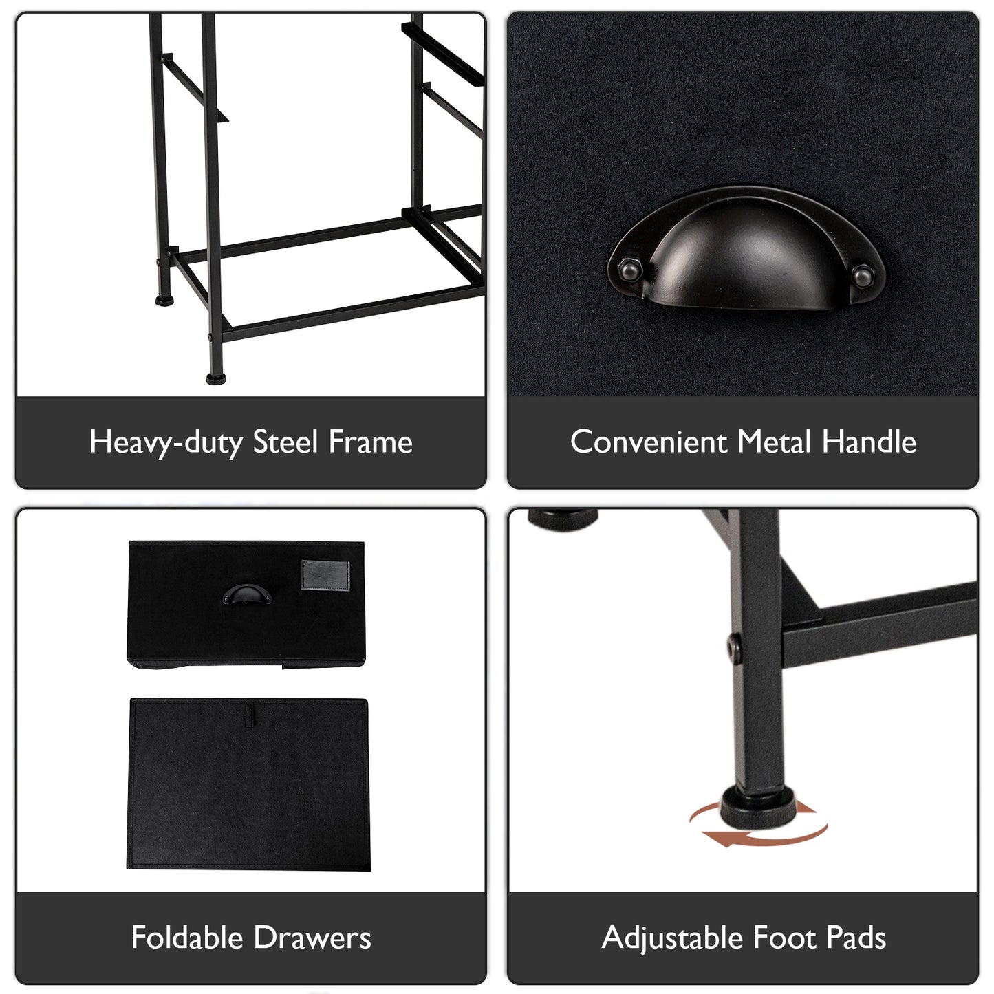 Modern 5-Drawer Storage Dresser with Fabric Bins and Metal Frame – Black Organizer Cabinet