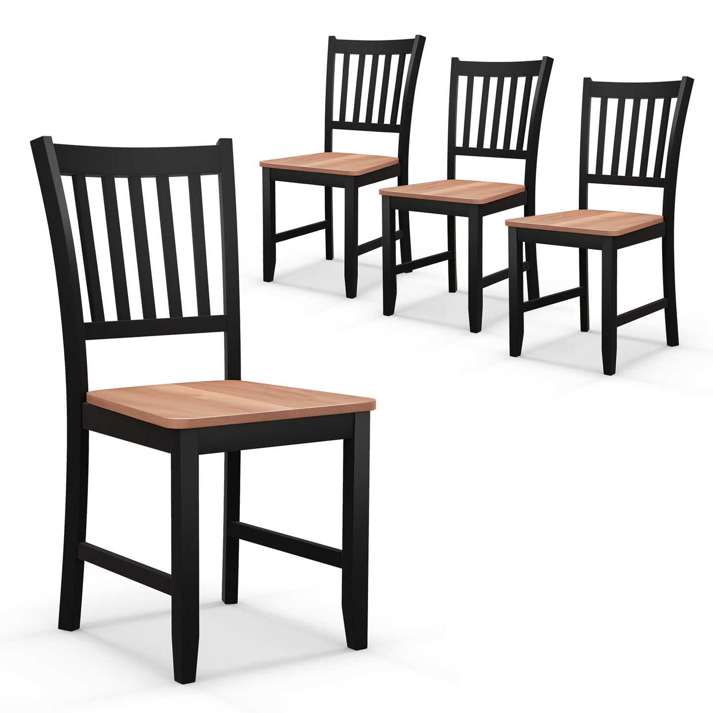 Set of 4 Spindle Back Wooden Dining Chairs with Sturdy Legs for Living Room and Kitchen