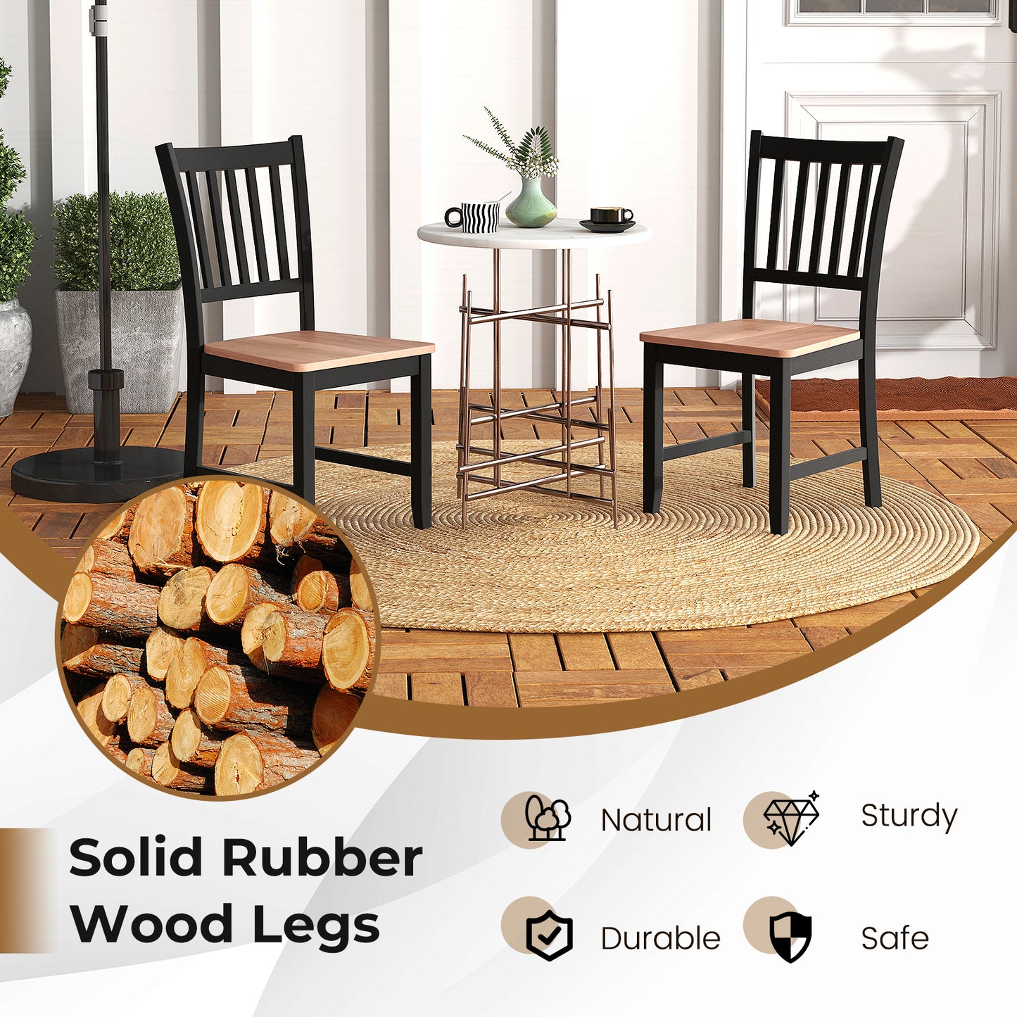 Set of 4 Spindle Back Wooden Dining Chairs with Sturdy Legs for Living Room and Kitchen