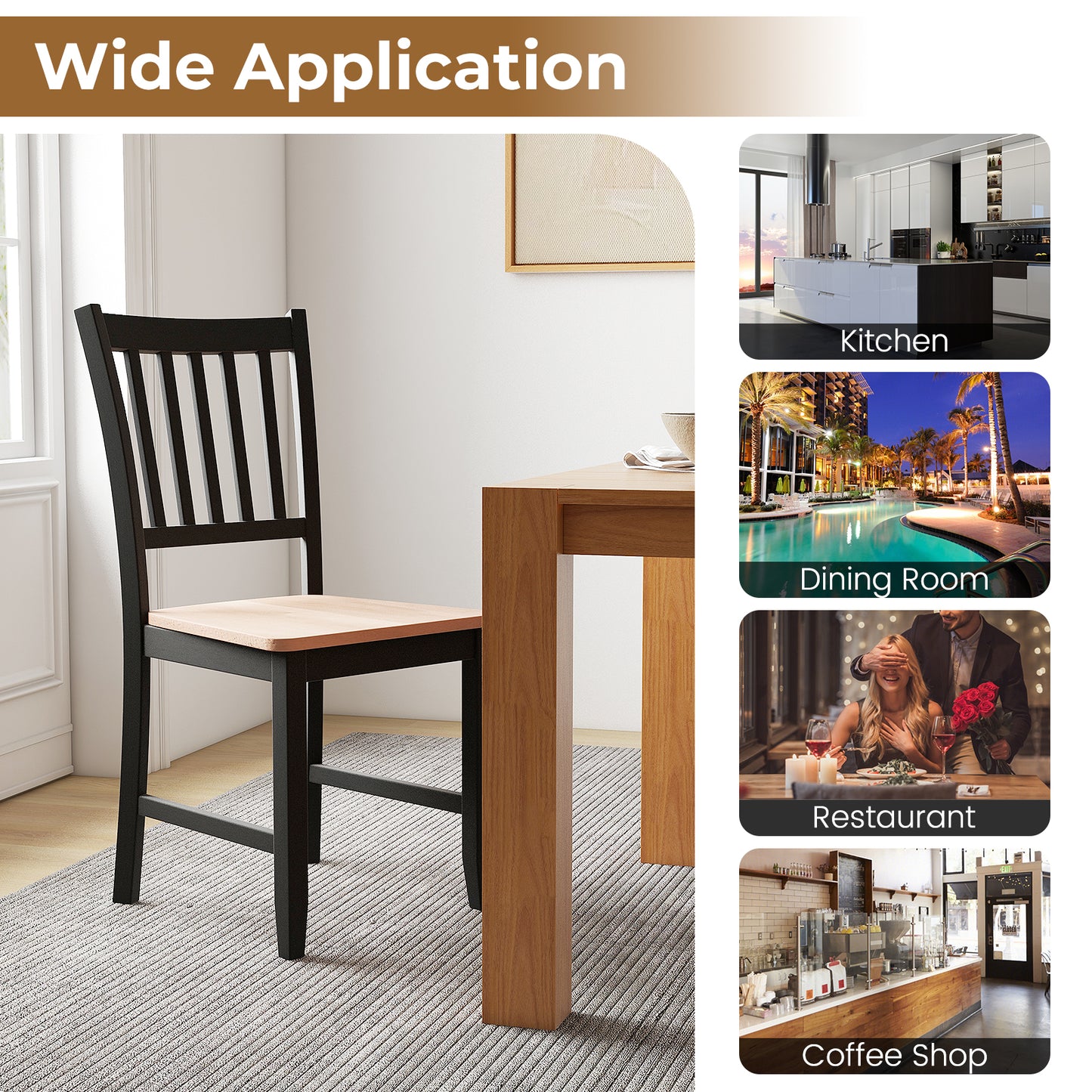 Set of 4 Spindle Back Wooden Dining Chairs with Sturdy Legs for Living Room and Kitchen