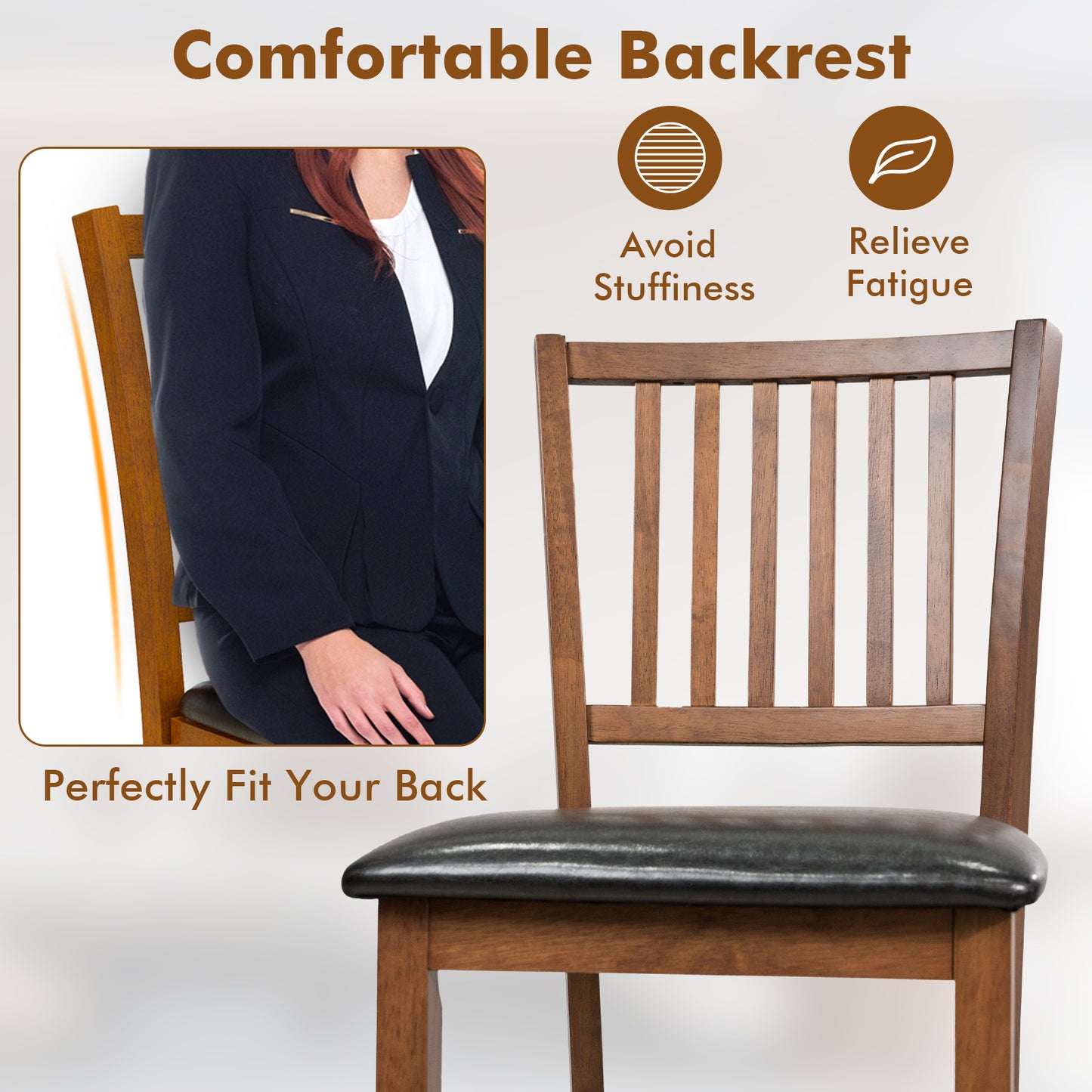 Counter Height Bar Chair Set of 2 with Comfortable Backrest and Footrest