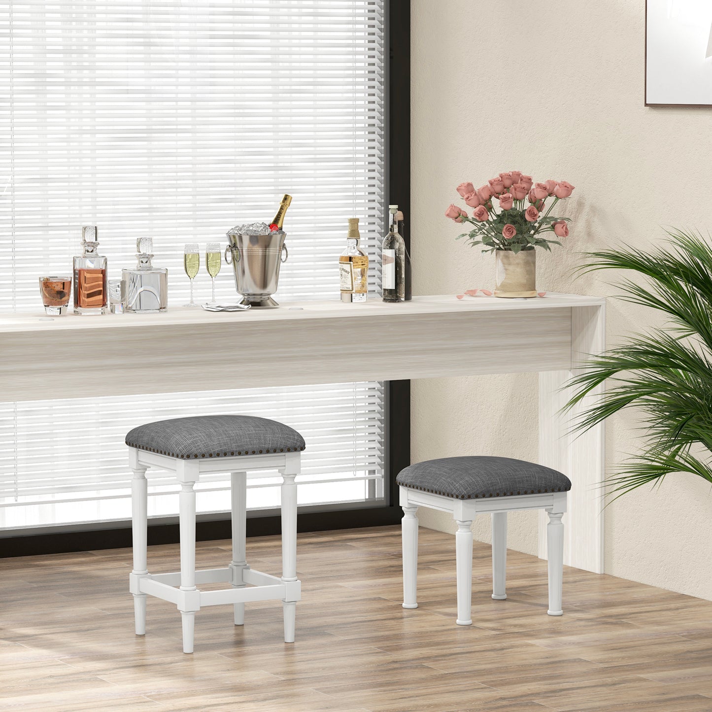 Adjustable Height Saddle Bar Stools Set of 2 with Padded Seats and Footrests