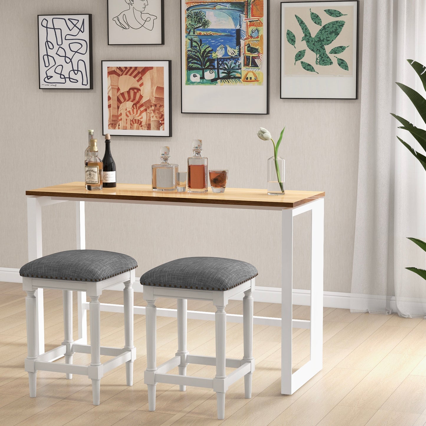 Adjustable Height Saddle Bar Stools Set of 2 with Padded Seats and Footrests