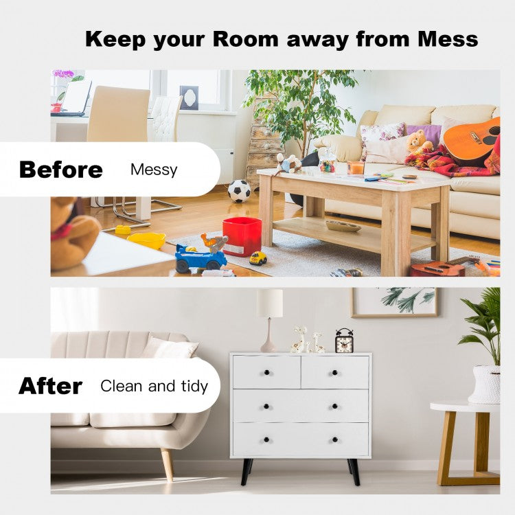 White 4-Drawer Dresser Cabinet with Wide Top and Modern Storage Design for Bedroom or Entryway