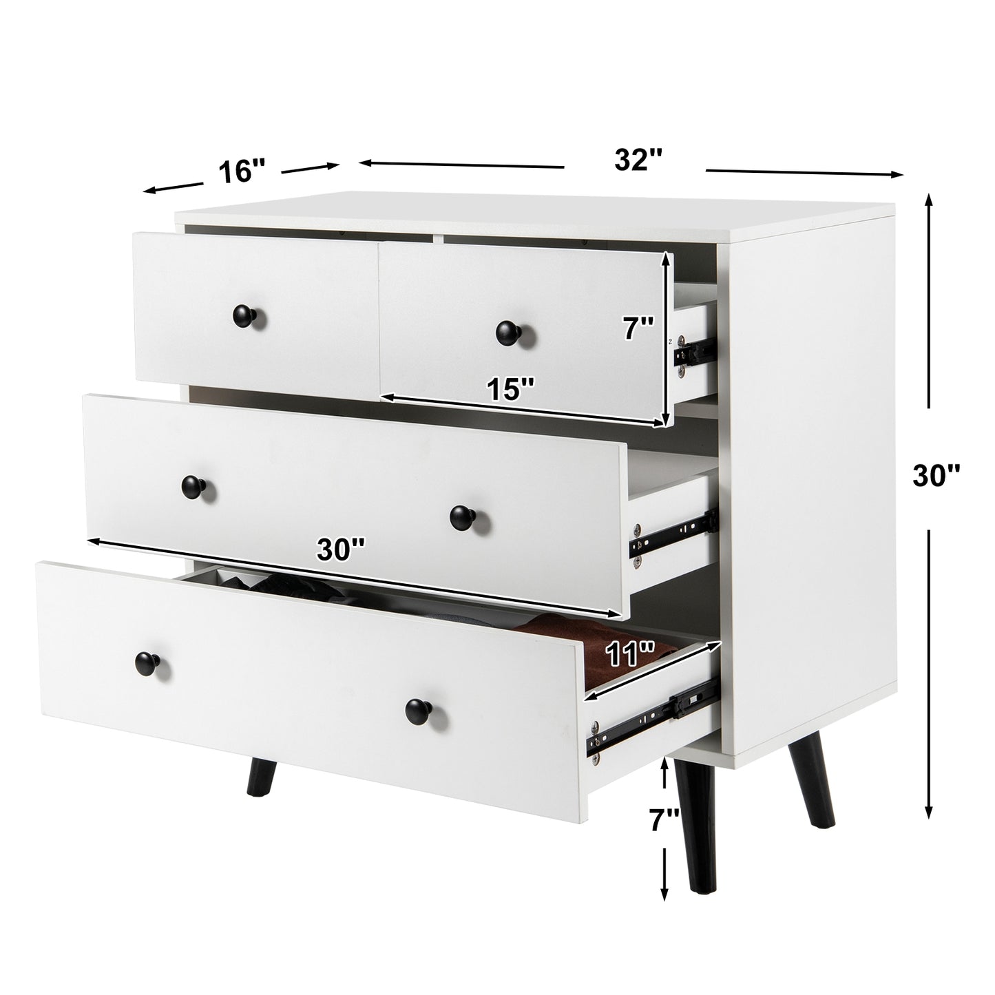 White 4-Drawer Dresser Cabinet with Wide Top and Modern Storage Design for Bedroom or Entryway