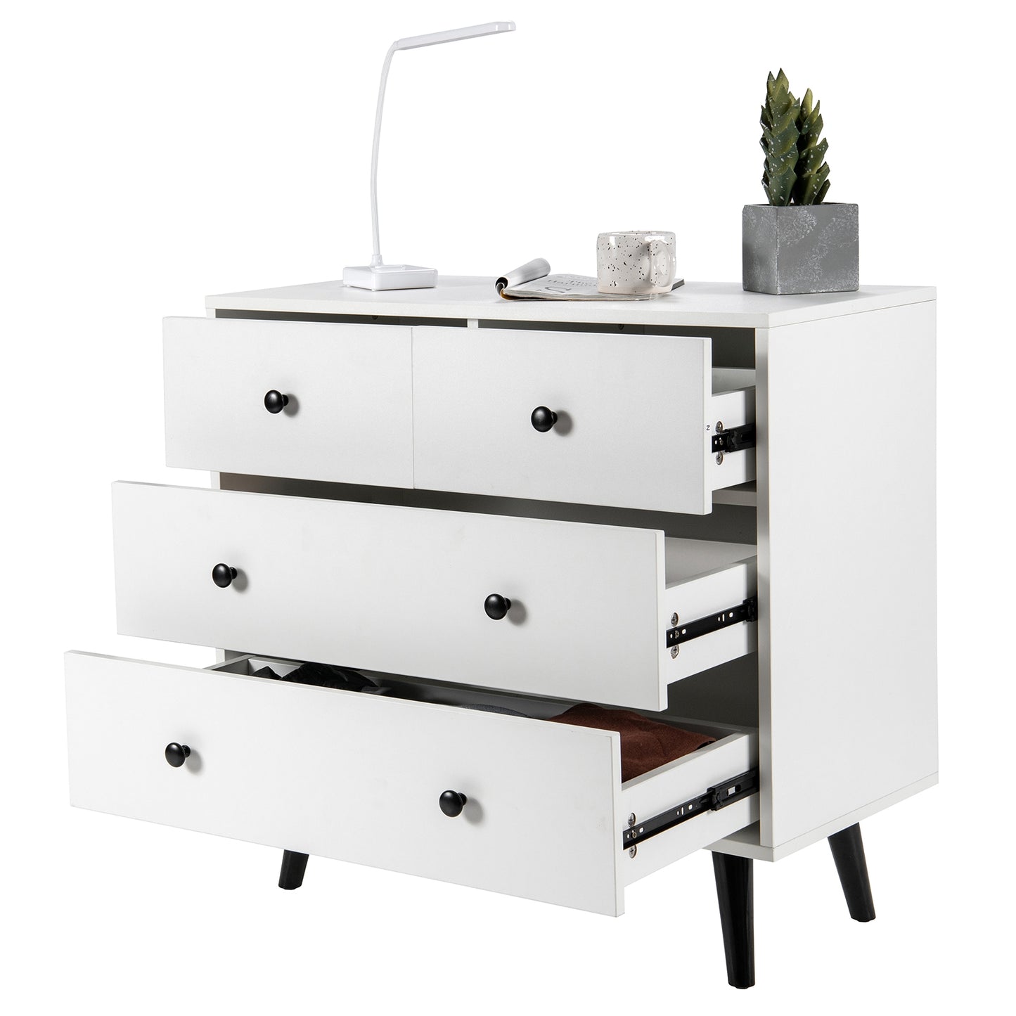 White 4-Drawer Dresser Cabinet with Wide Top and Modern Storage Design for Bedroom or Entryway