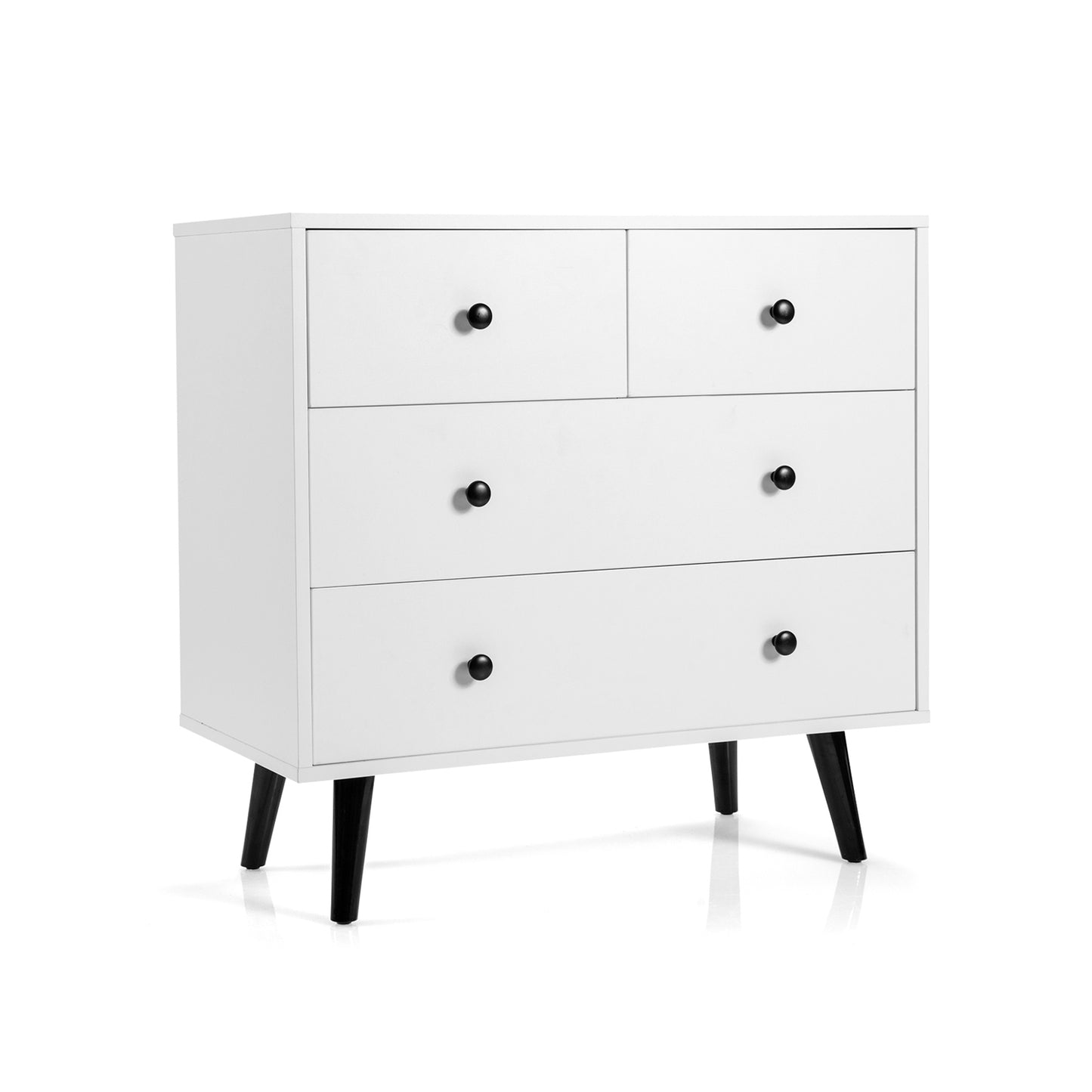 White 4-Drawer Dresser Cabinet with Wide Top and Modern Storage Design for Bedroom or Entryway