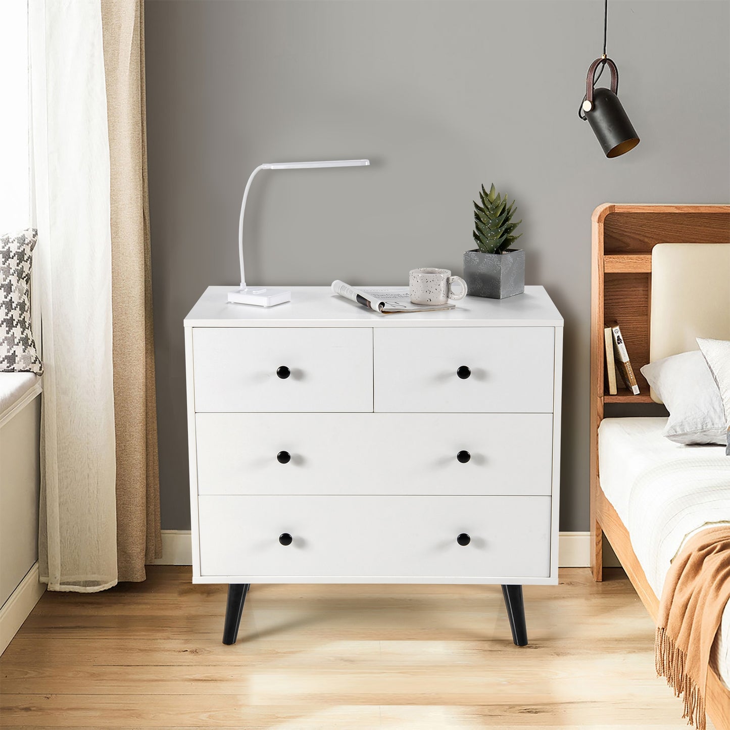 White 4-Drawer Dresser Cabinet with Wide Top and Modern Storage Design for Bedroom or Entryway