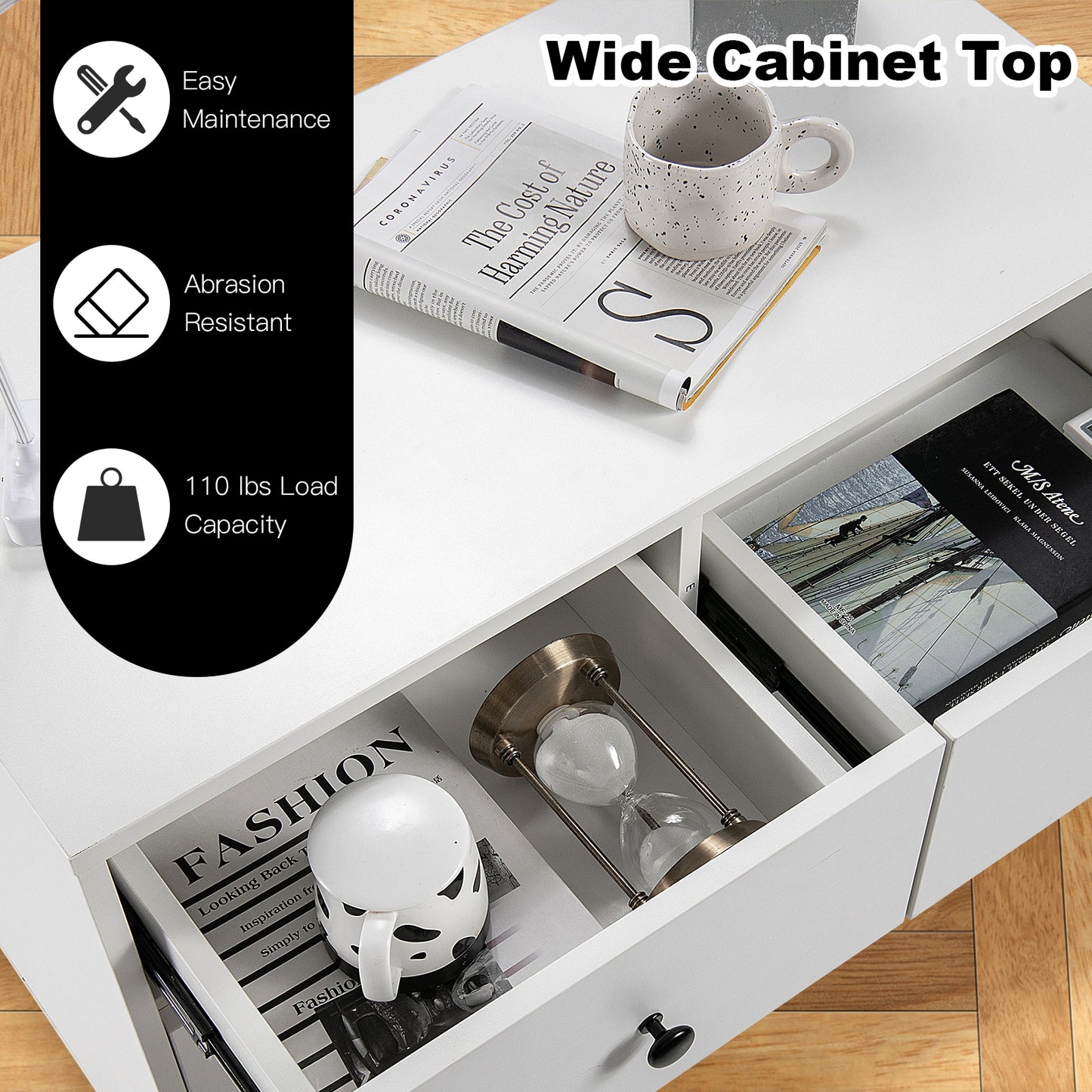 White 4-Drawer Dresser Cabinet with Wide Top and Modern Storage Design for Bedroom or Entryway