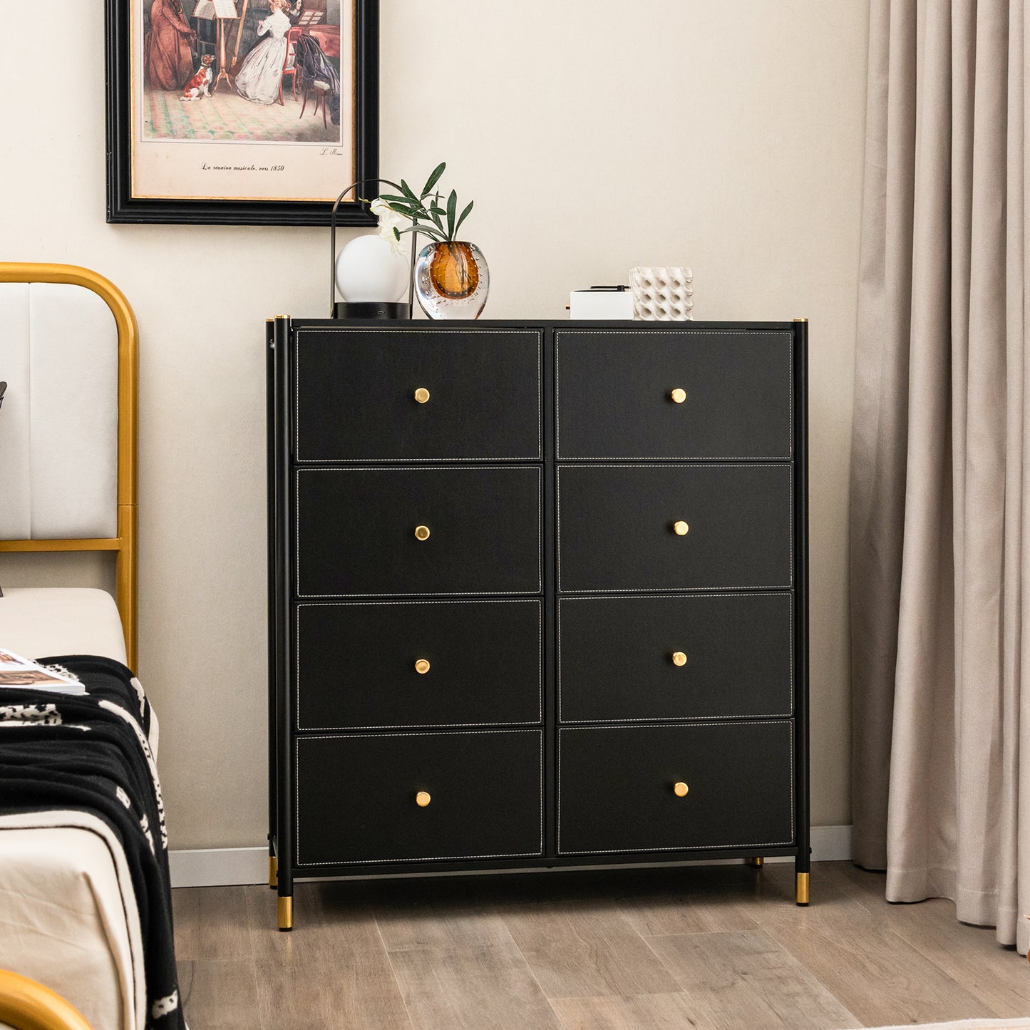 8-Drawer Fabric Dresser Organizer with Metal Frame and Wood Top for Bedroom