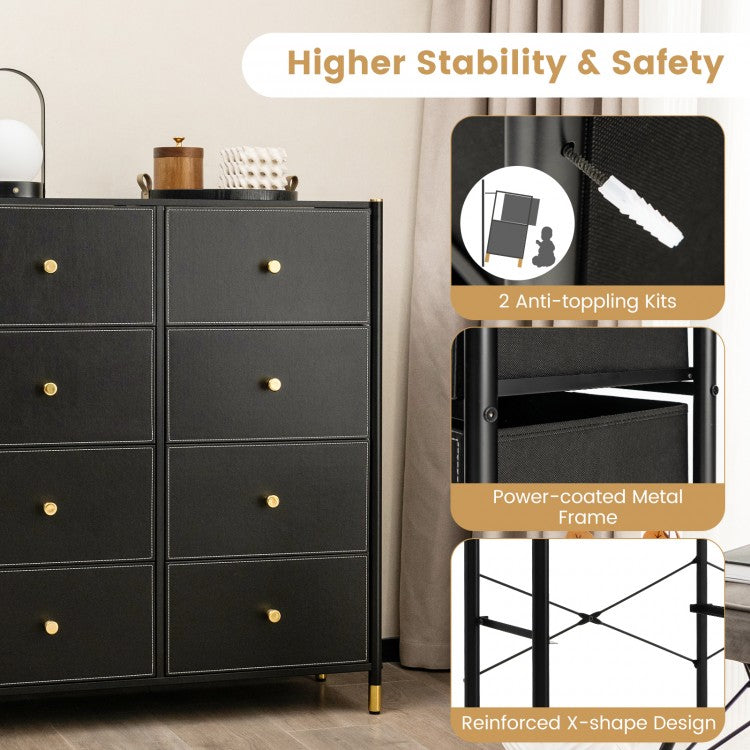 8-Drawer Fabric Dresser Organizer with Metal Frame and Wood Top for Bedroom