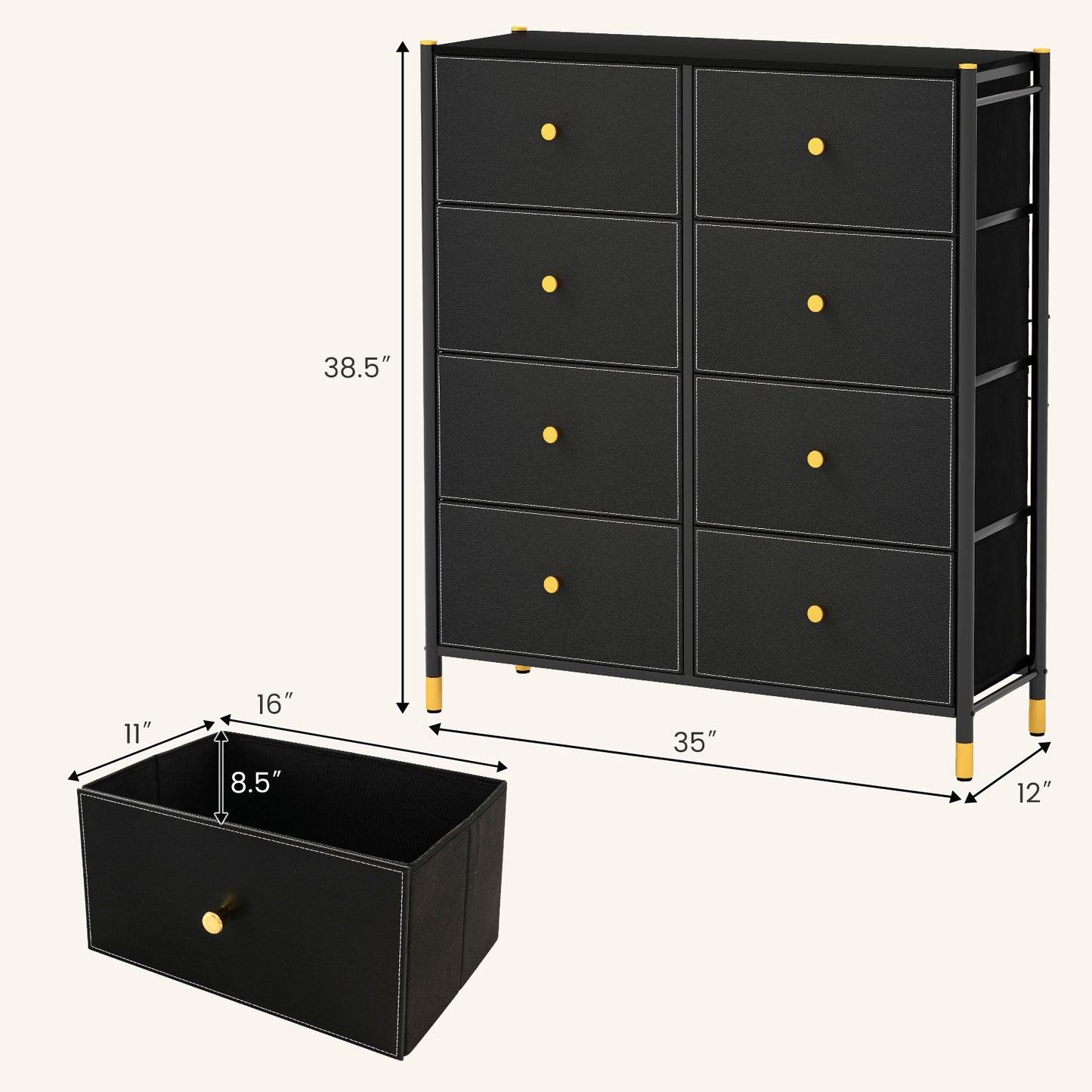 8-Drawer Fabric Dresser Organizer with Metal Frame and Wood Top for Bedroom