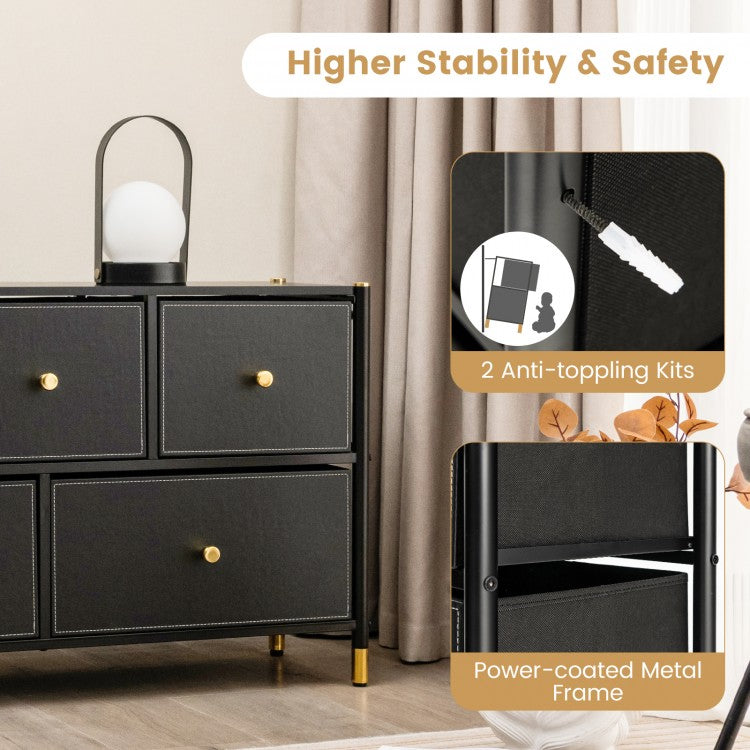 5-Drawer Fabric Dresser Organizer with Metal Frame and Wood Top for Bedroom