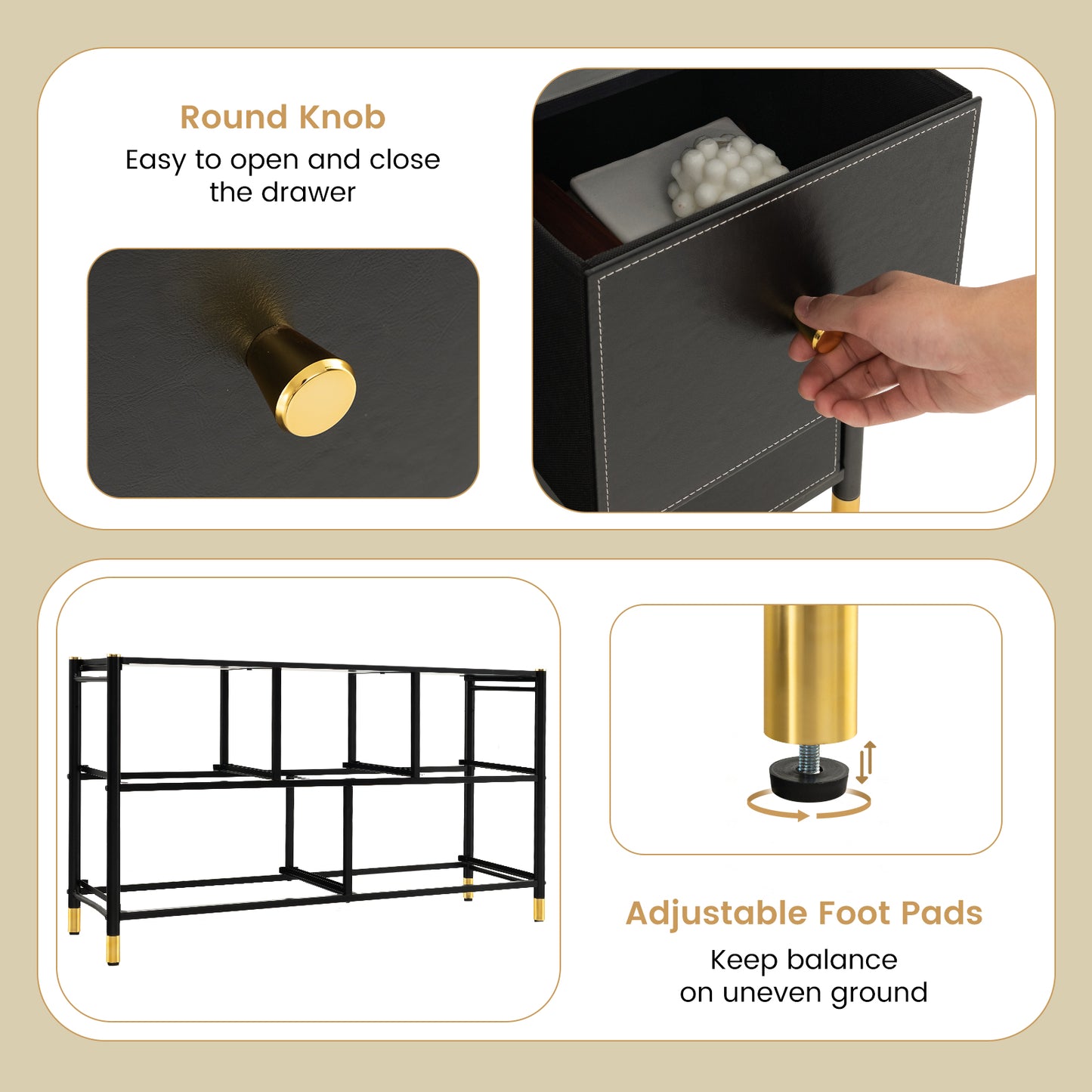 5-Drawer Fabric Dresser Organizer with Metal Frame and Wood Top for Bedroom