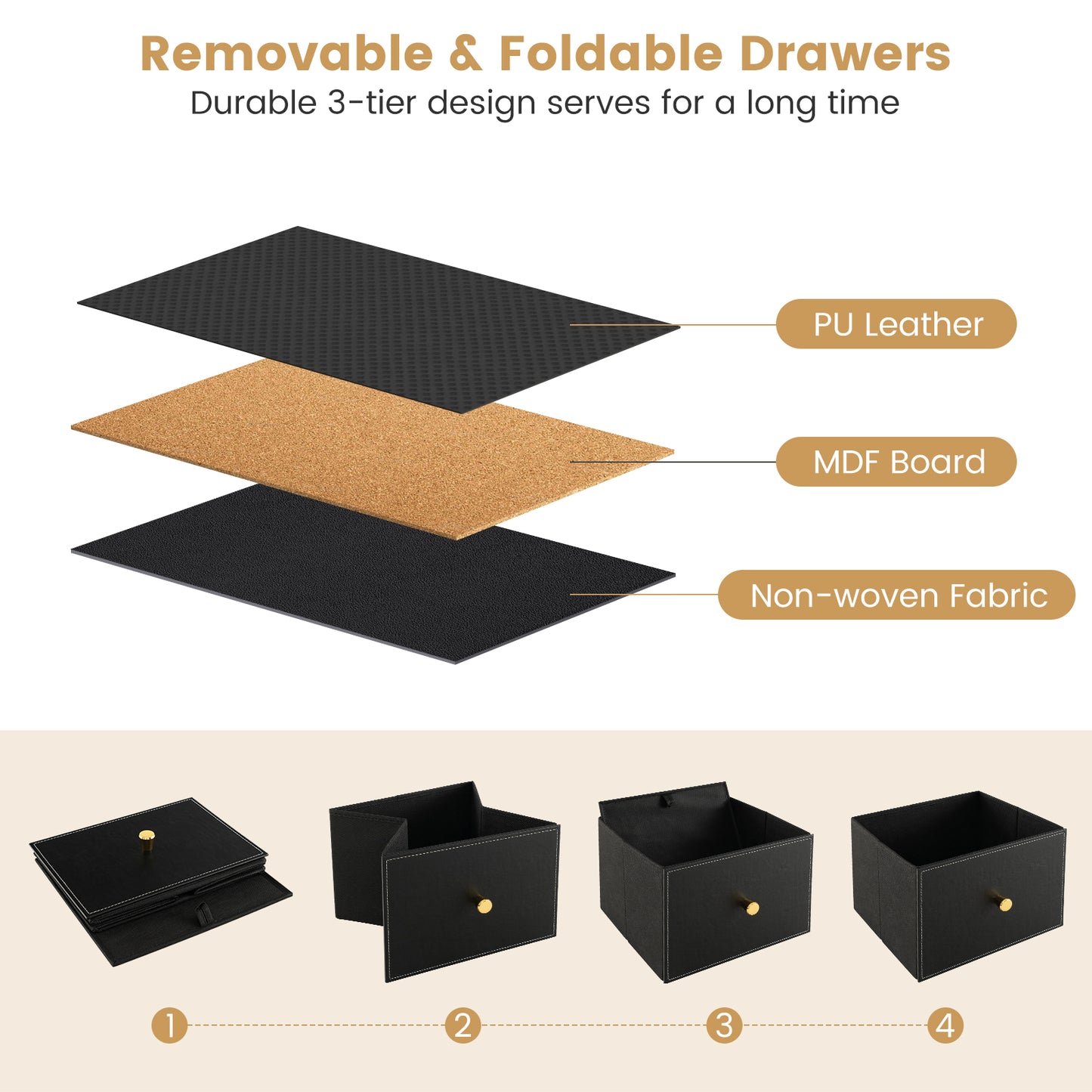 5-Drawer Fabric Dresser Organizer with Metal Frame and Wood Top for Bedroom