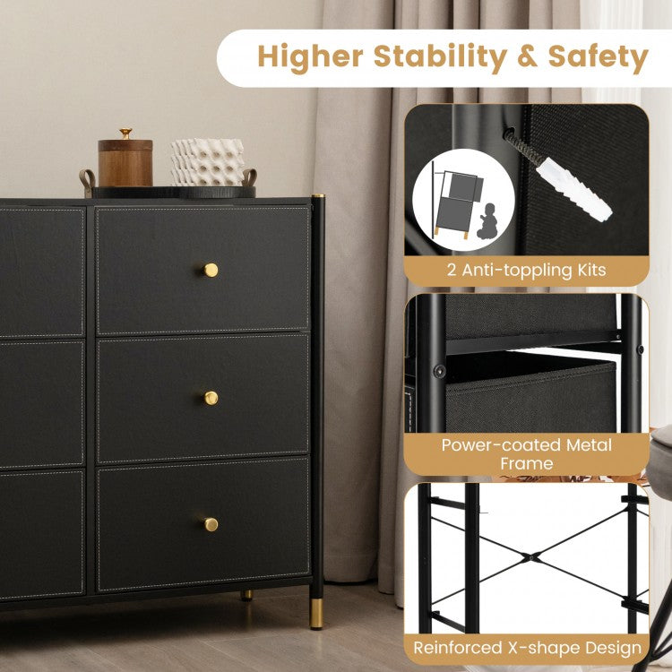 6-Drawer Fabric Dresser Organizer with Metal Frame and Wood Top for Bedroom
