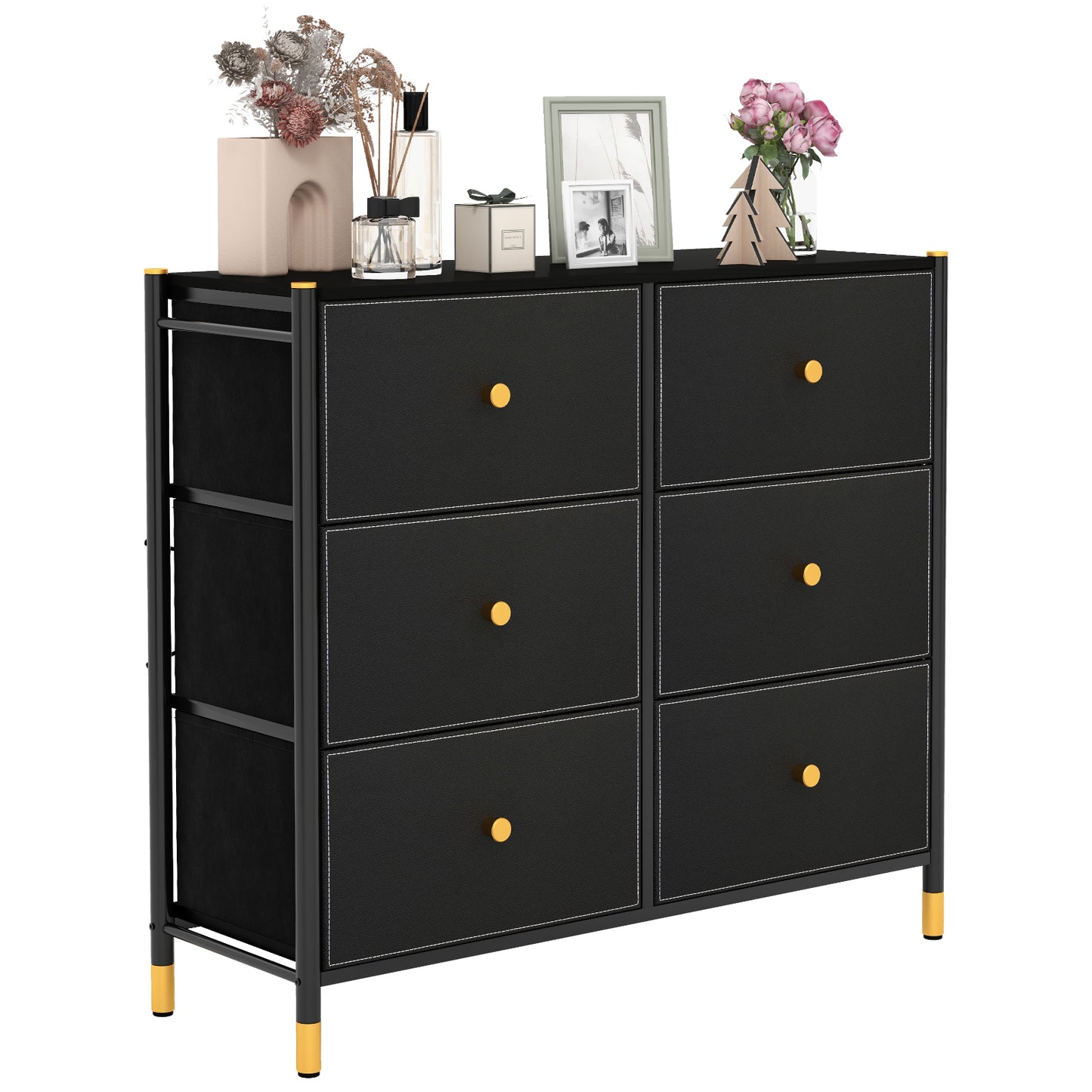 6-Drawer Fabric Dresser Organizer with Metal Frame and Wood Top for Bedroom