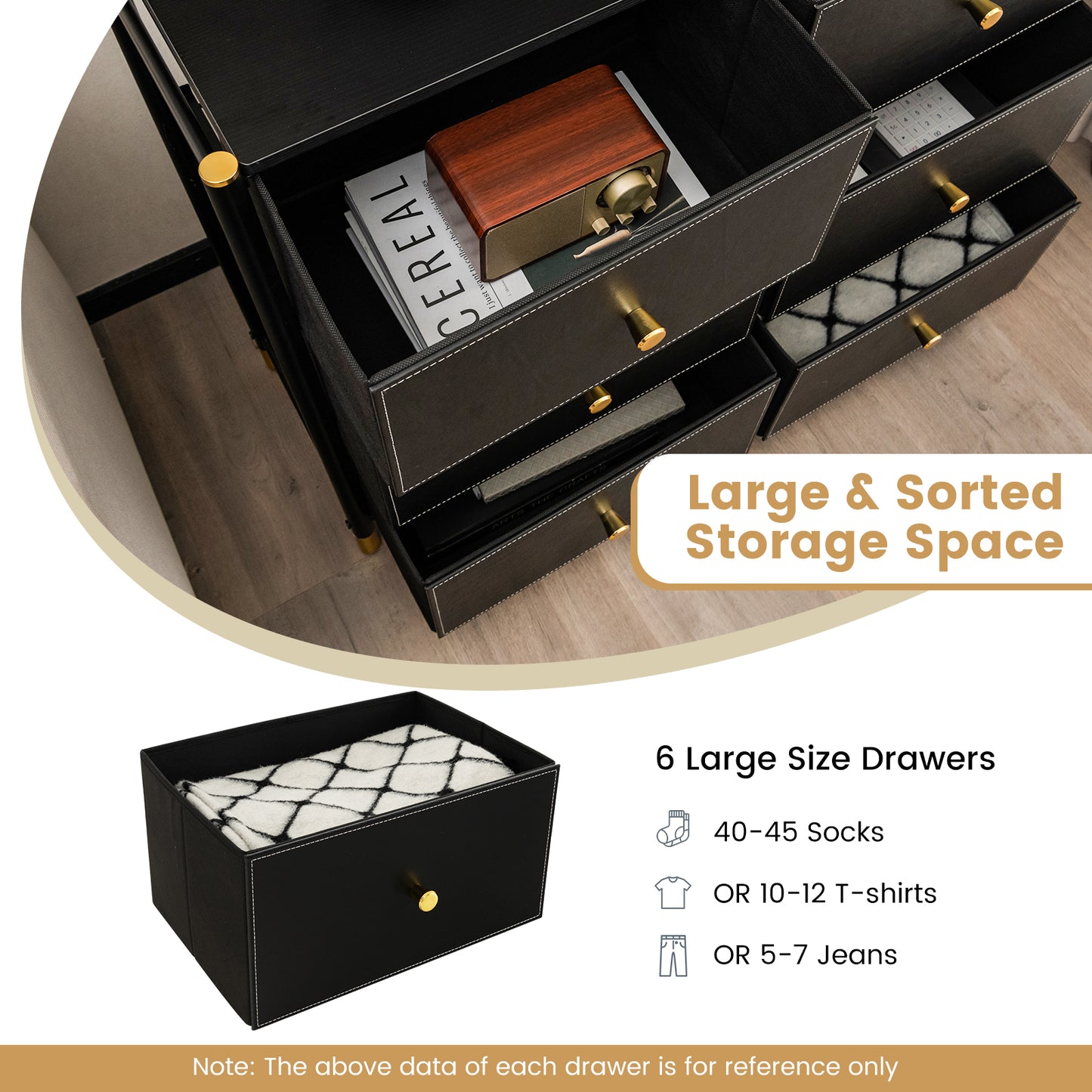 6-Drawer Fabric Dresser Organizer with Metal Frame and Wood Top for Bedroom