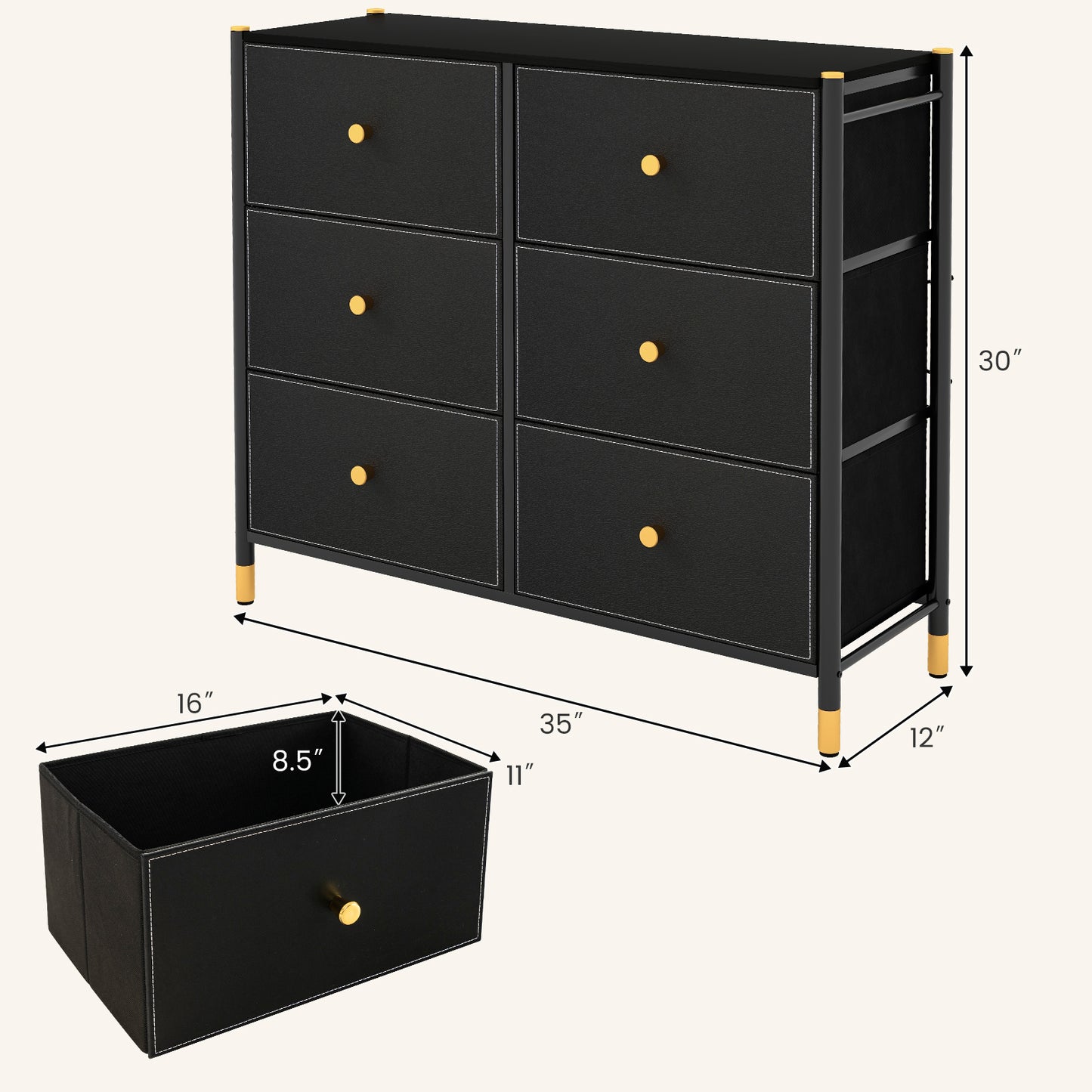 6-Drawer Fabric Dresser Organizer with Metal Frame and Wood Top for Bedroom