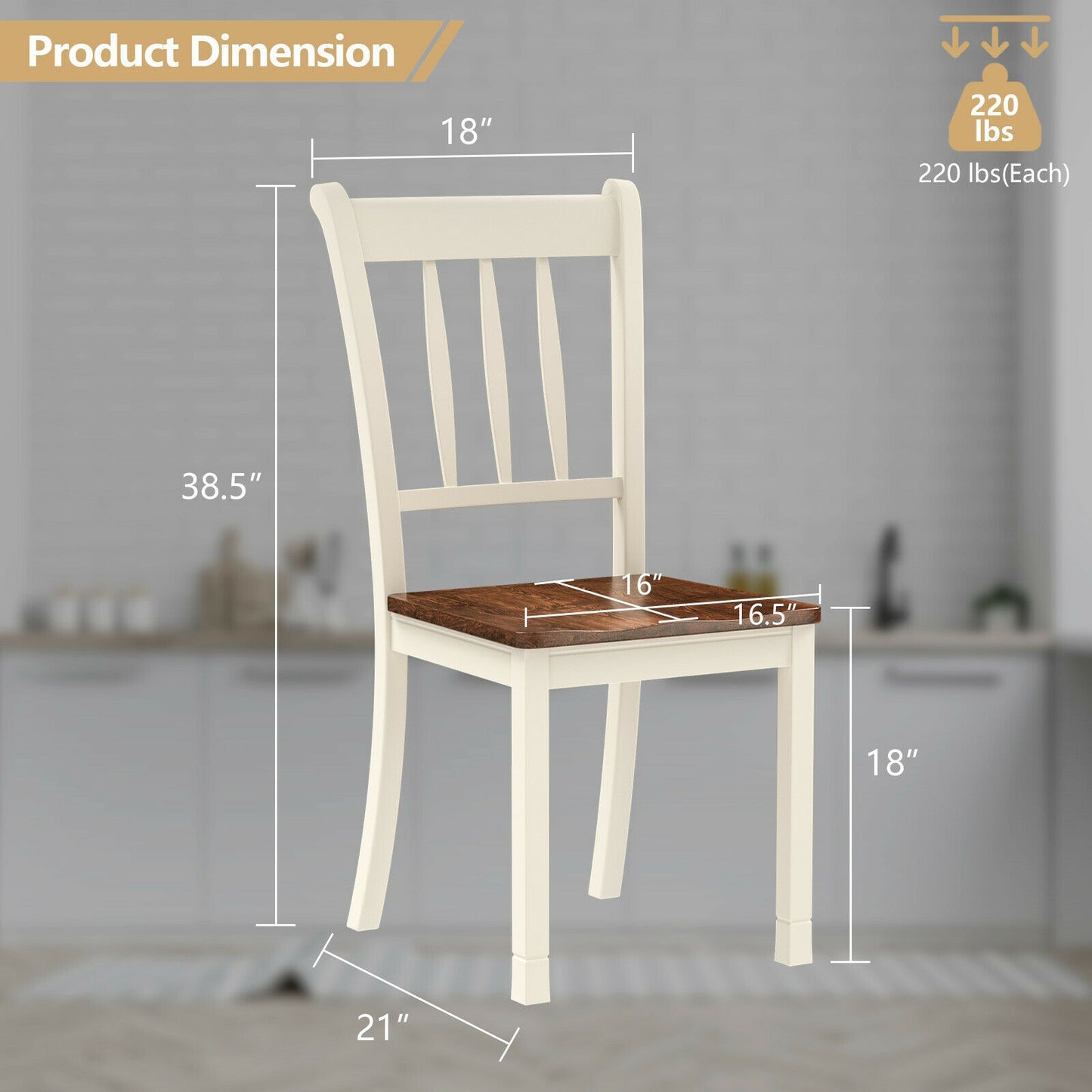 Set of 2 Whitesburg Spindle Back Dining Chairs with Solid Wood Frame and White Finish