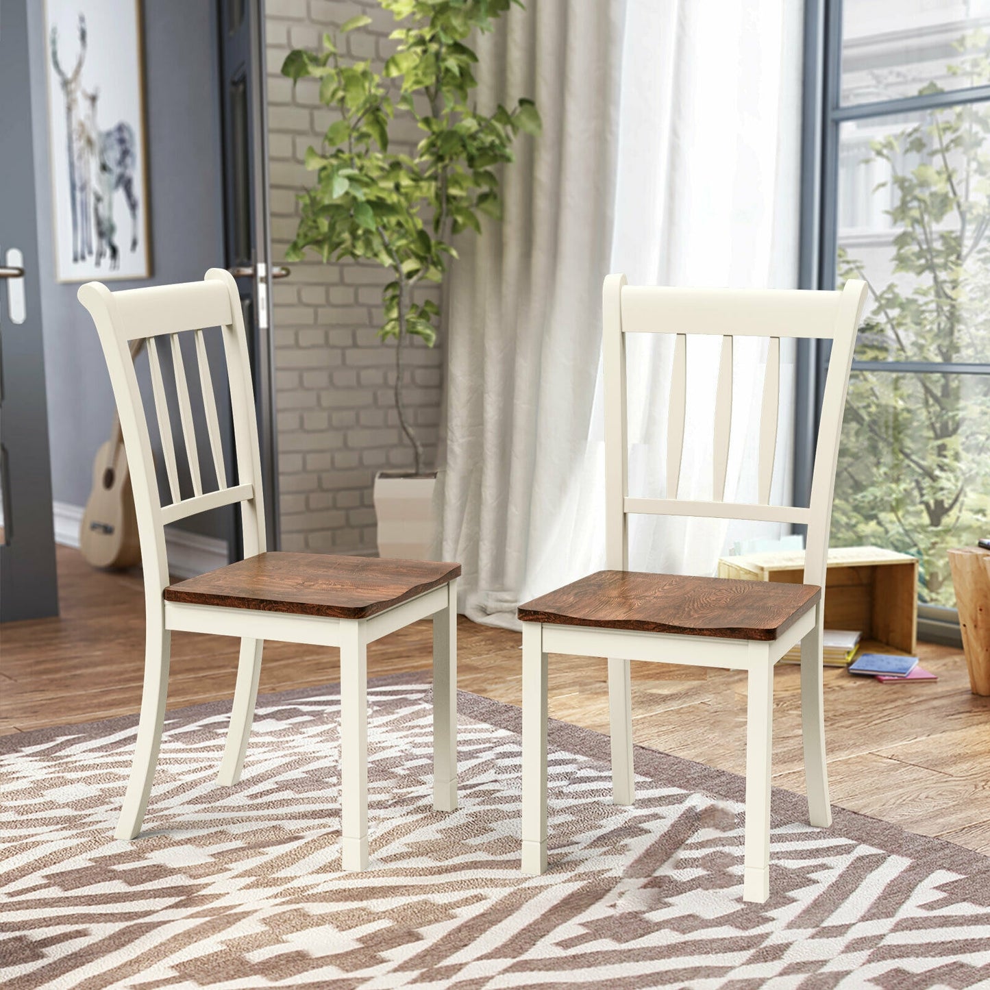 Set of 2 Whitesburg Spindle Back Dining Chairs with Solid Wood Frame and White Finish