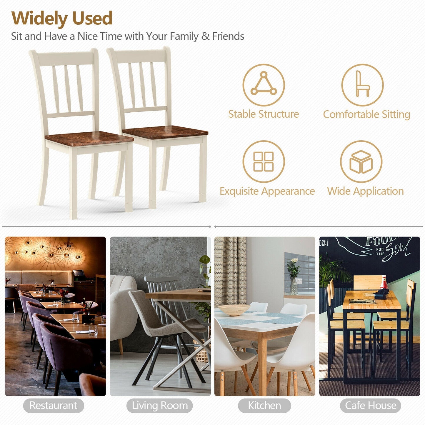 Set of 2 Whitesburg Spindle Back Dining Chairs with Solid Wood Frame and White Finish