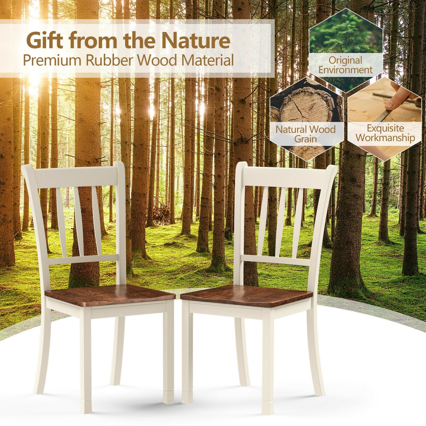 Set of 2 Whitesburg Spindle Back Dining Chairs with Solid Wood Frame and White Finish