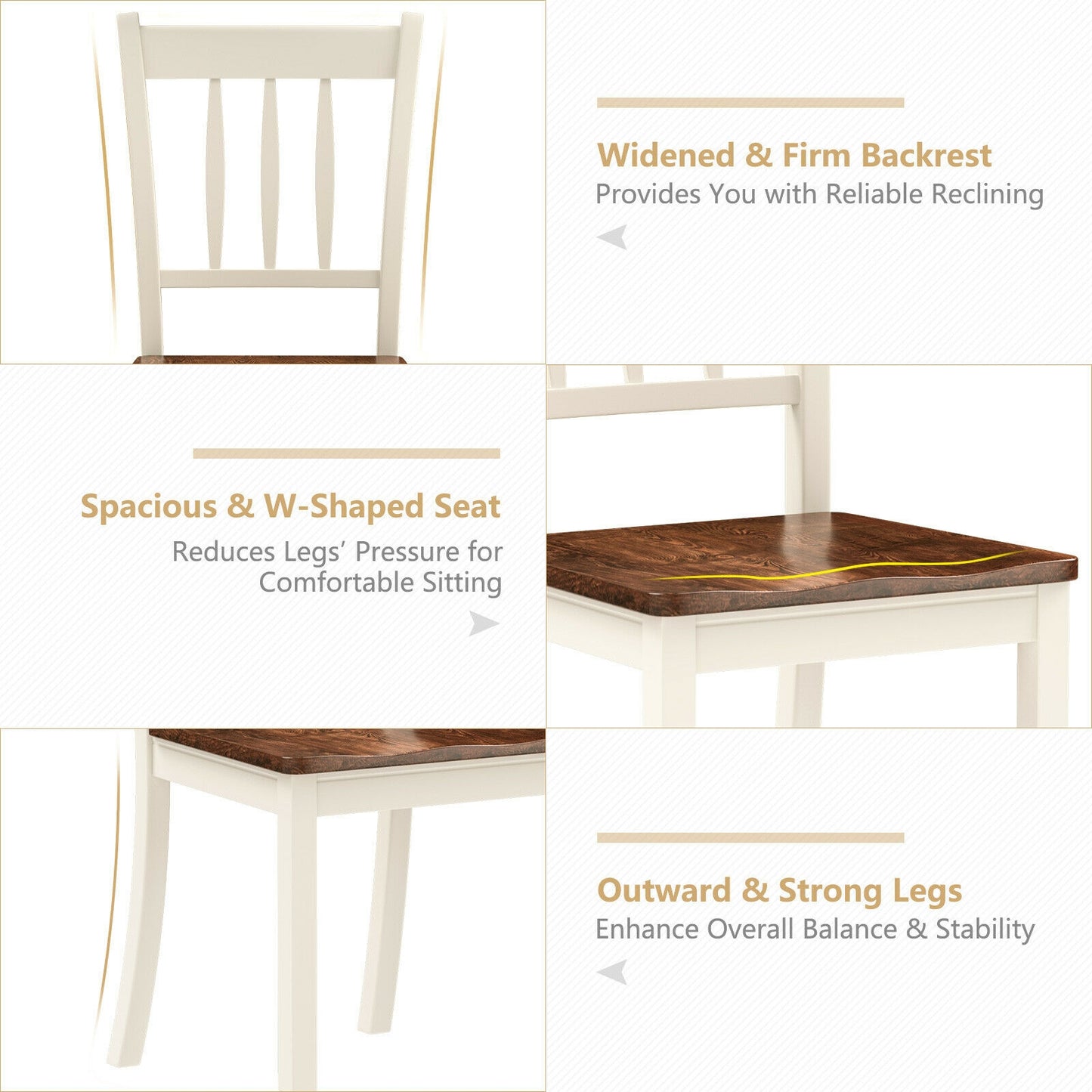 Set of 2 Whitesburg Spindle Back Dining Chairs with Solid Wood Frame and White Finish