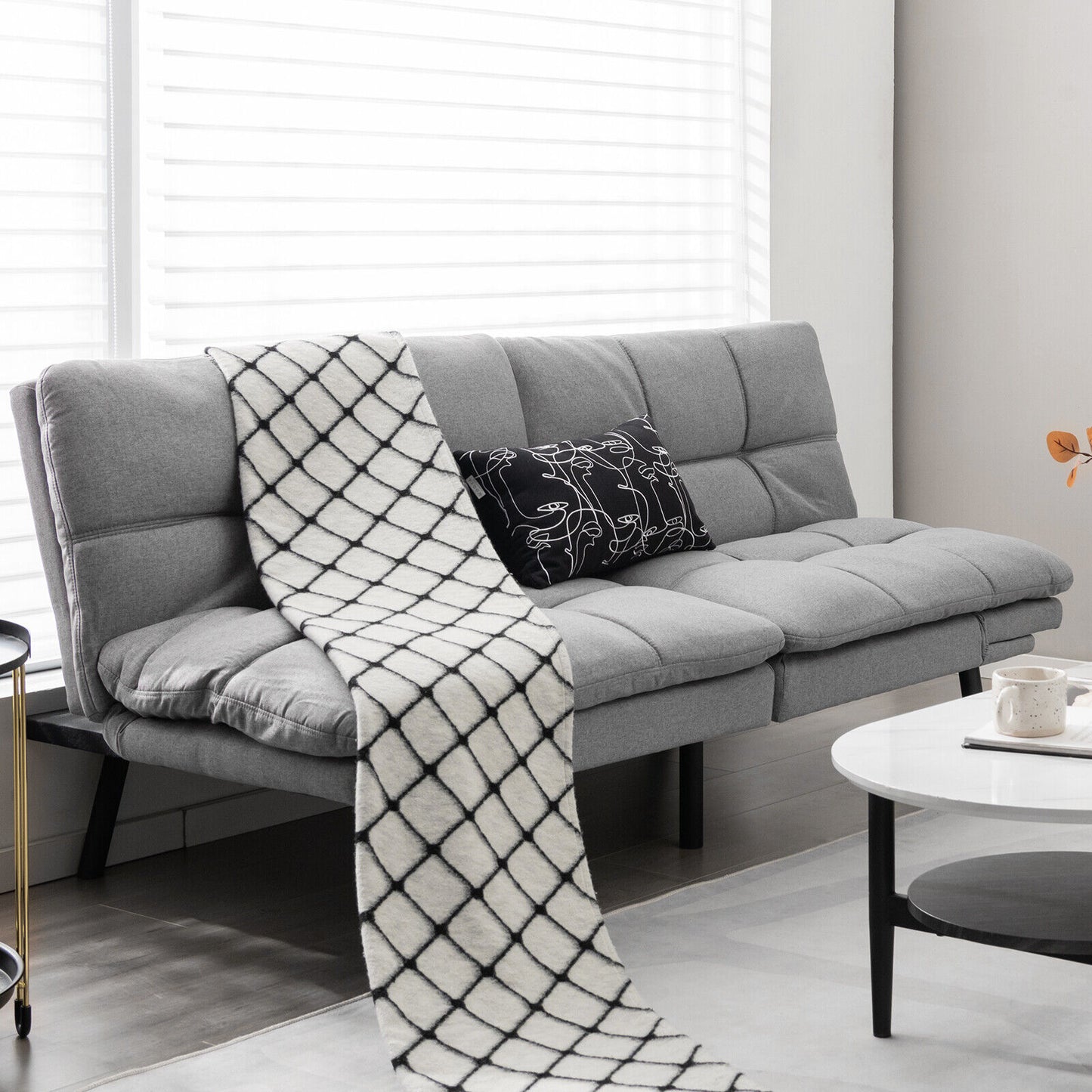 Convertible Memory Foam Futon Sofa Bed with Adjustable Armrests, Grey Upholstery