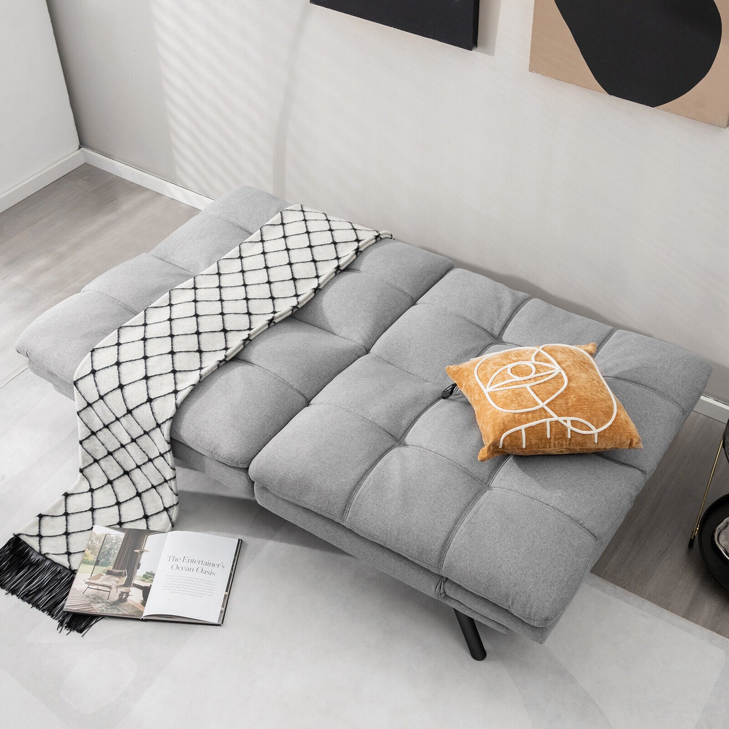 Convertible Memory Foam Futon Sofa Bed with Adjustable Armrests, Grey Upholstery