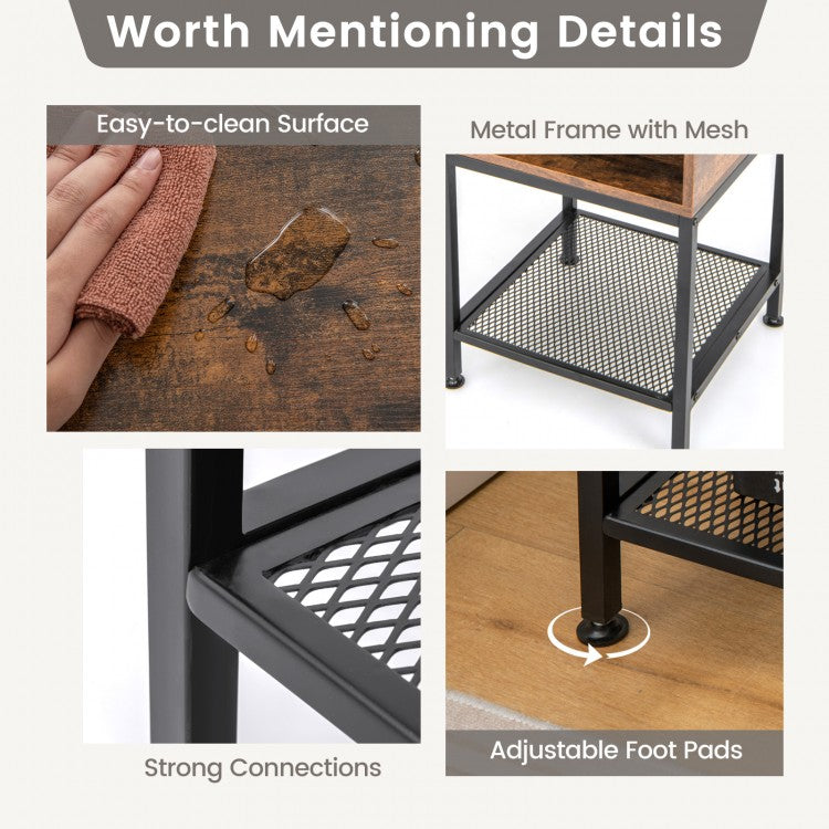 Set of 2 Industrial Nightstands with Mesh Shelf and Storage Tabletop