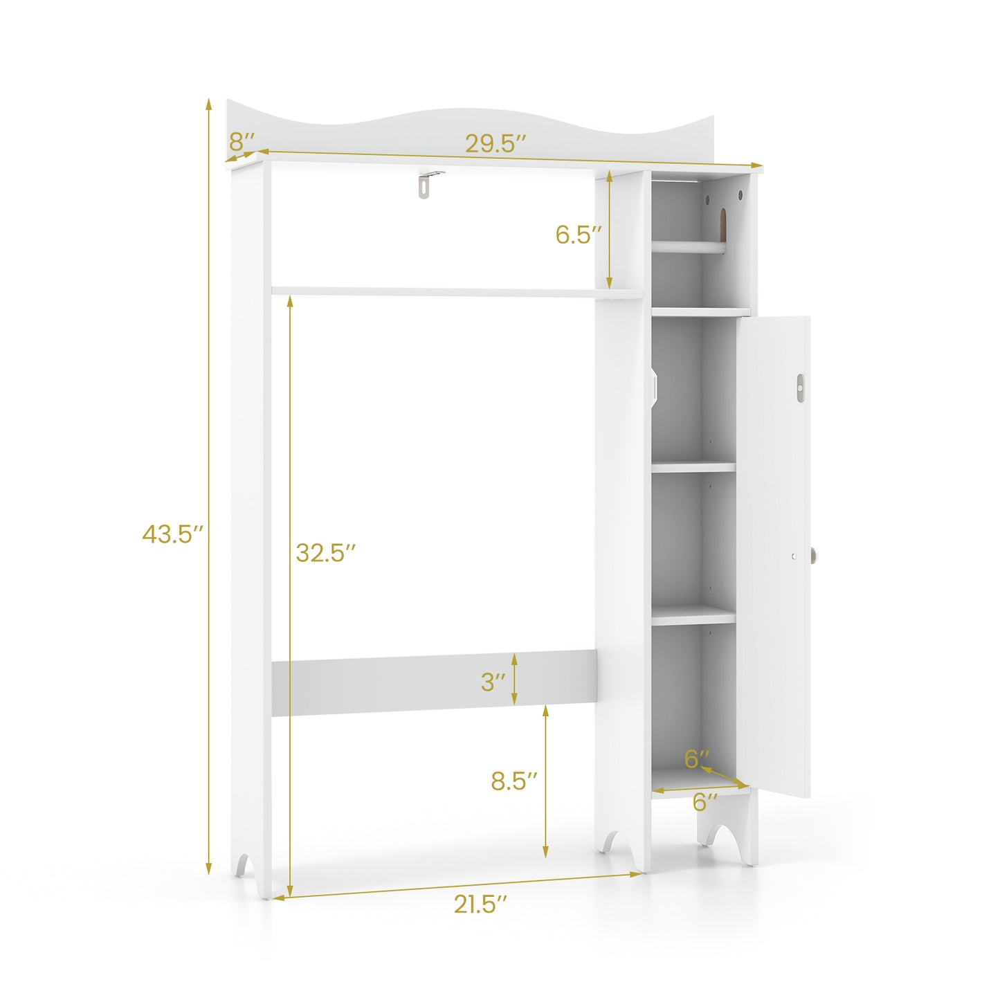 Wooden Over-the-Toilet Storage Cabinet with Adjustable Shelves & Toilet Paper Holder