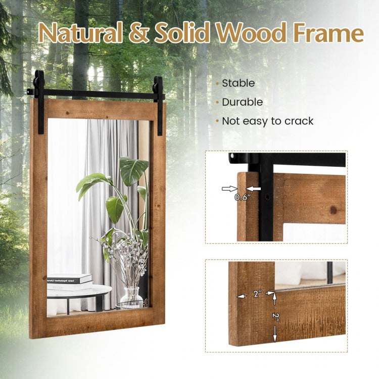 30 x 22 Inch Rustic Wall-Mounted Mirror with Solid Wood Frame and Metal Bracket - Brown