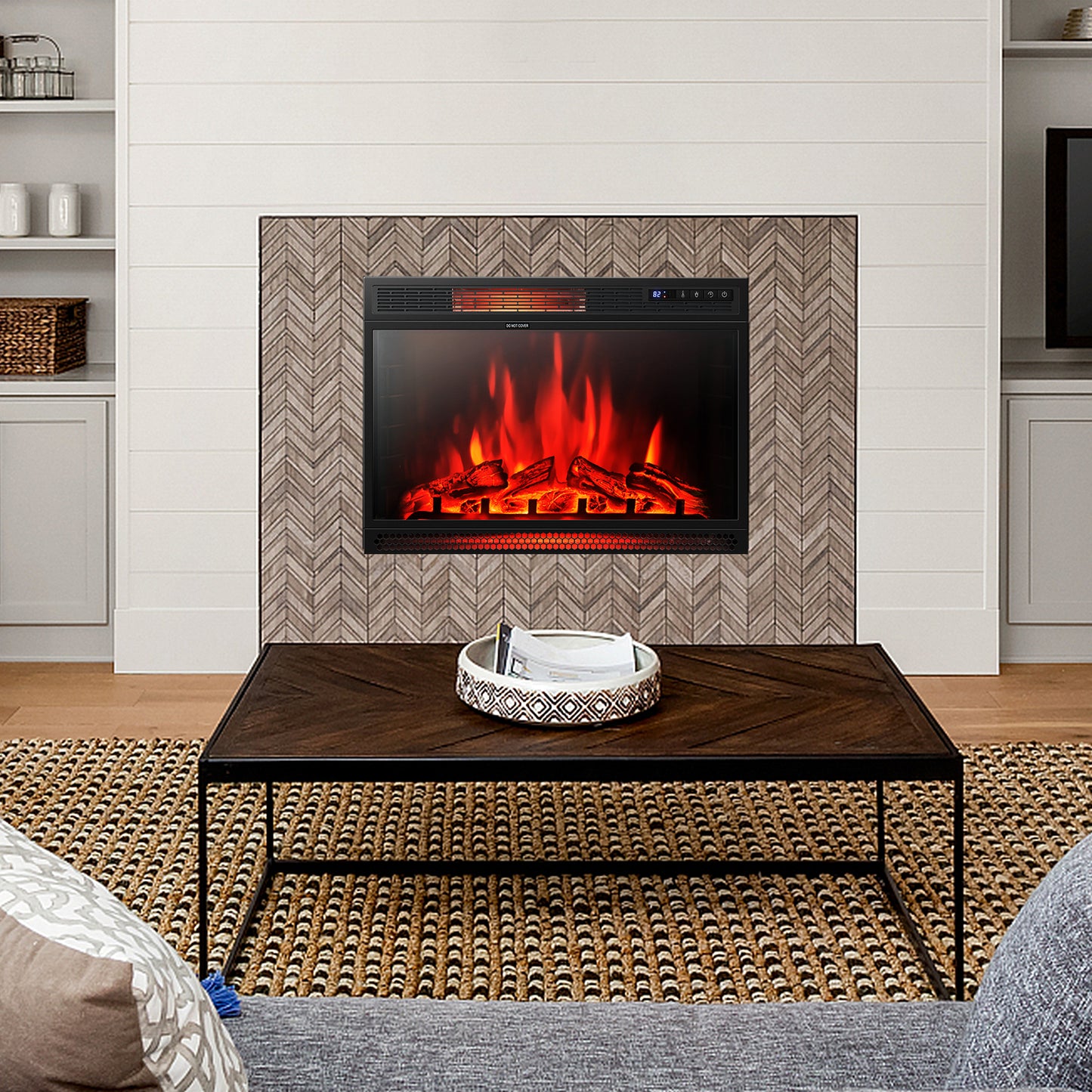 28 Inch Electric Fireplace Freestanding and Recessed with Remote Control