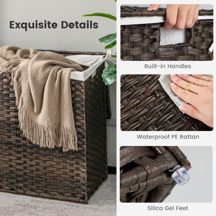 Portable 10L 3 Section Laundry Hamper with Washable Liner and Side Handles