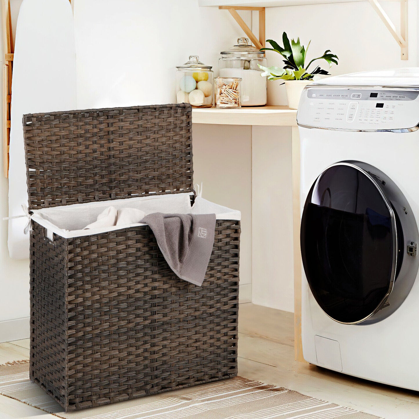 Portable 10L 3 Section Laundry Hamper with Washable Liner and Side Handles