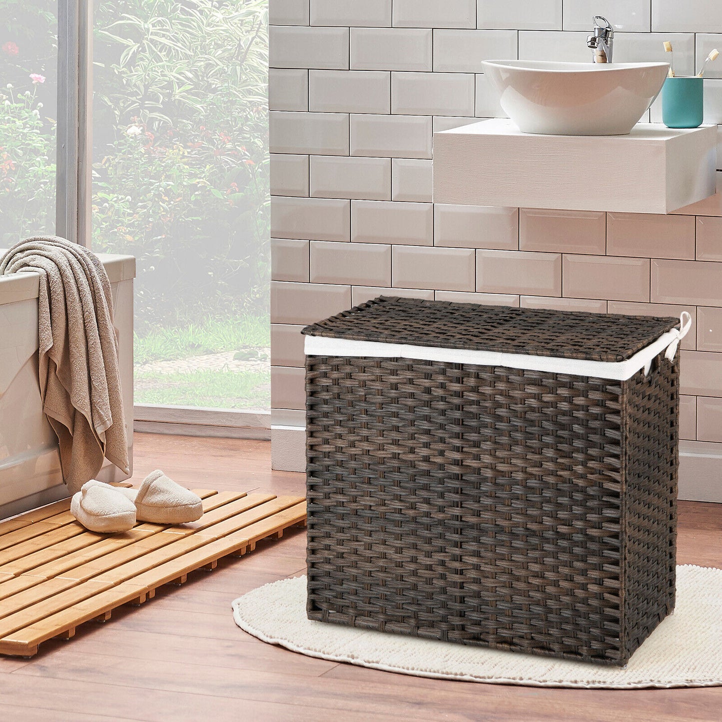 Portable 10L 3 Section Laundry Hamper with Washable Liner and Side Handles