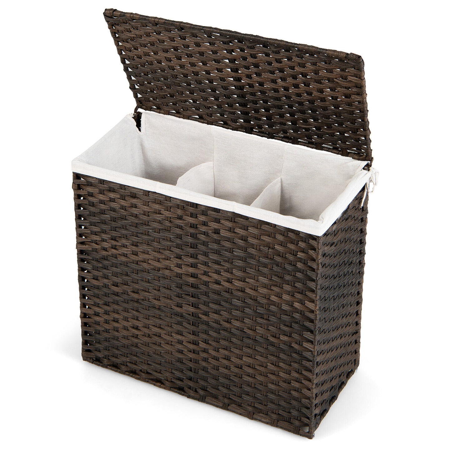 Portable 10L 3 Section Laundry Hamper with Washable Liner and Side Handles