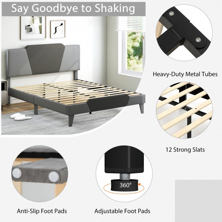 Modern Velvet Upholstered Bed Frame with High Headboard – Queen Size