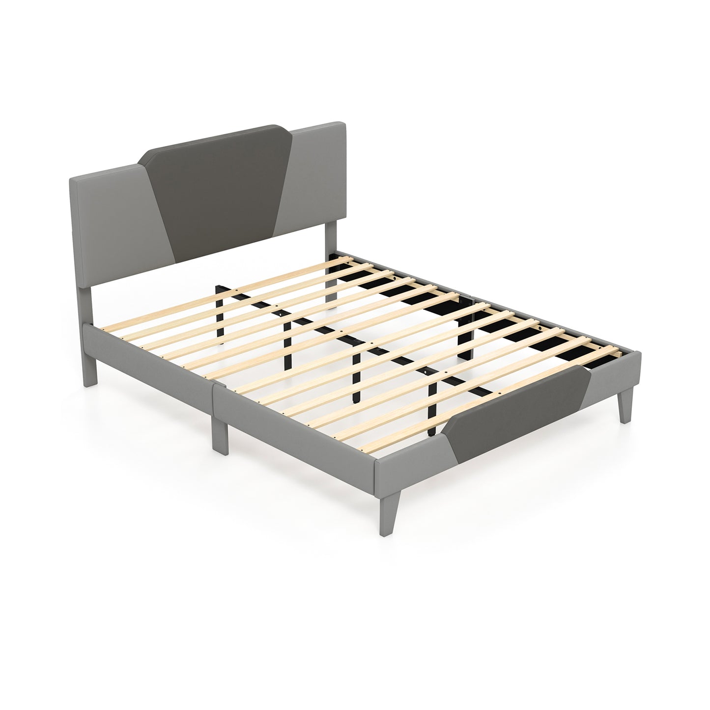 Modern Velvet Upholstered Bed Frame with High Headboard – Queen Size