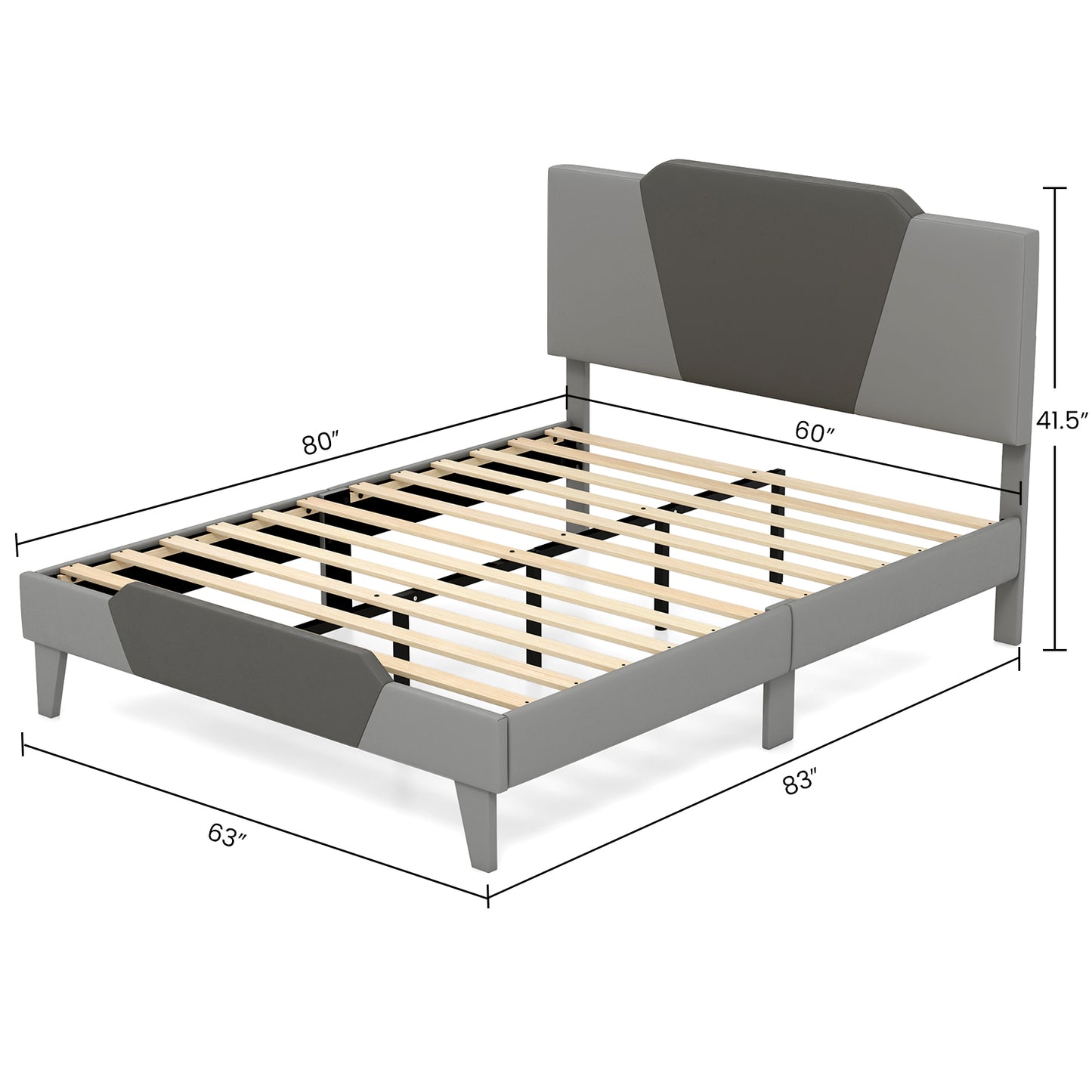 Modern Velvet Upholstered Bed Frame with High Headboard – Queen Size