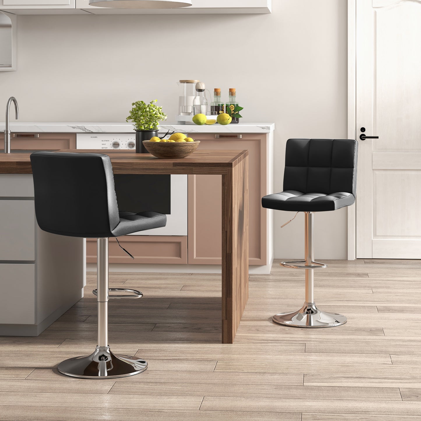 Ergonomic Swivel Bar Stool with Adjustable Height and PU Leather Cushion - Black