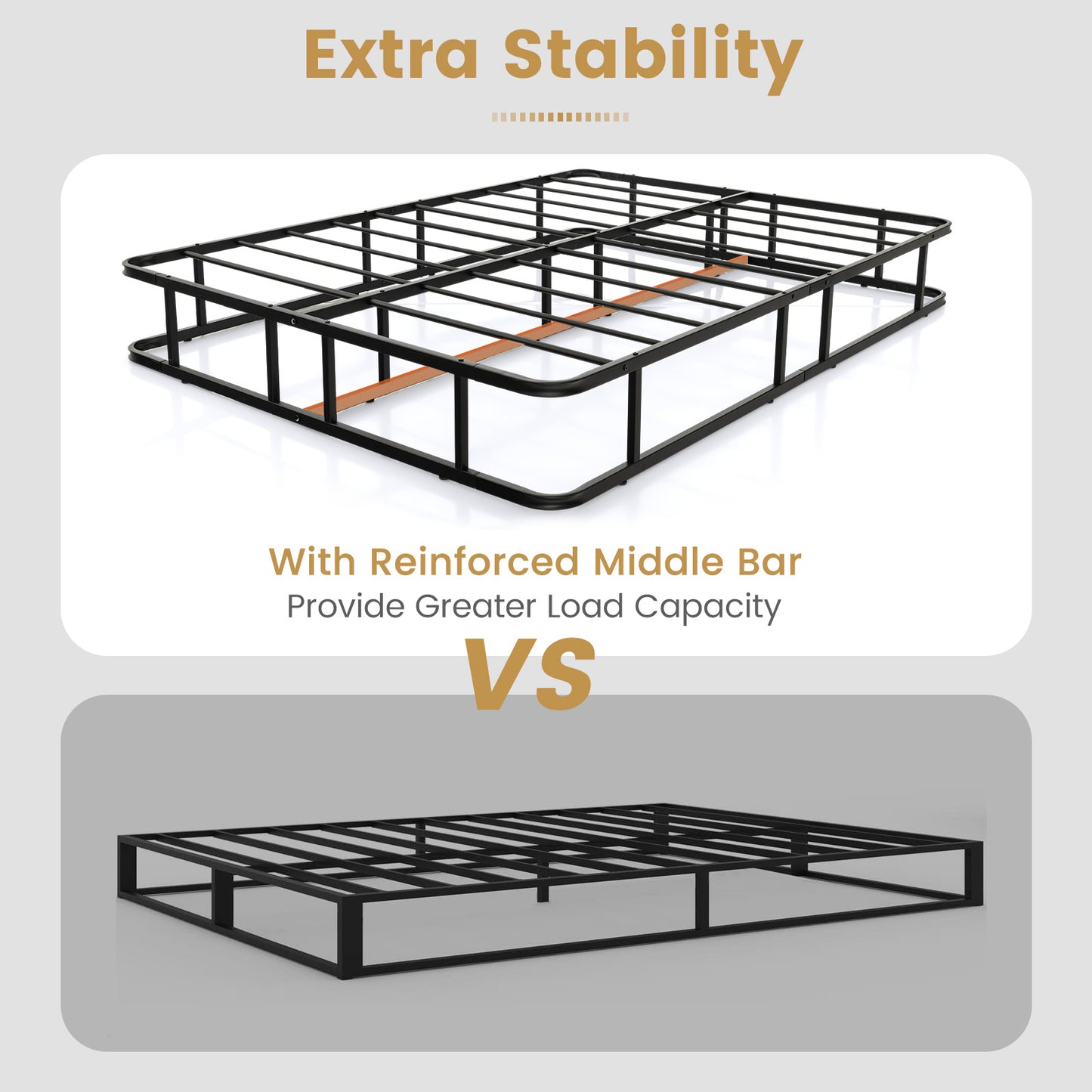 Queen Size Metal Platform Bed Frame with Sturdy Support Bars & Non-Slip Foot Pads – No Box Spring Needed, Modern Design