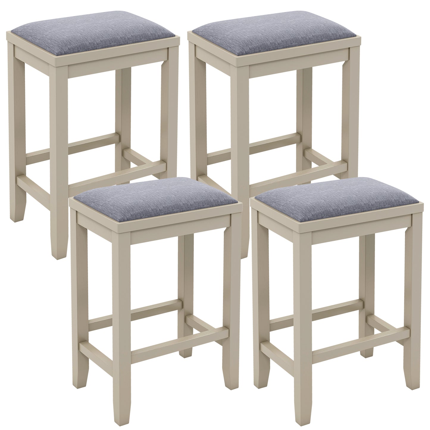 2 Piece Bar Stool Set with Comfortable Upholstery, Footrest, and Wooden Frame, 25 Inch - Griege