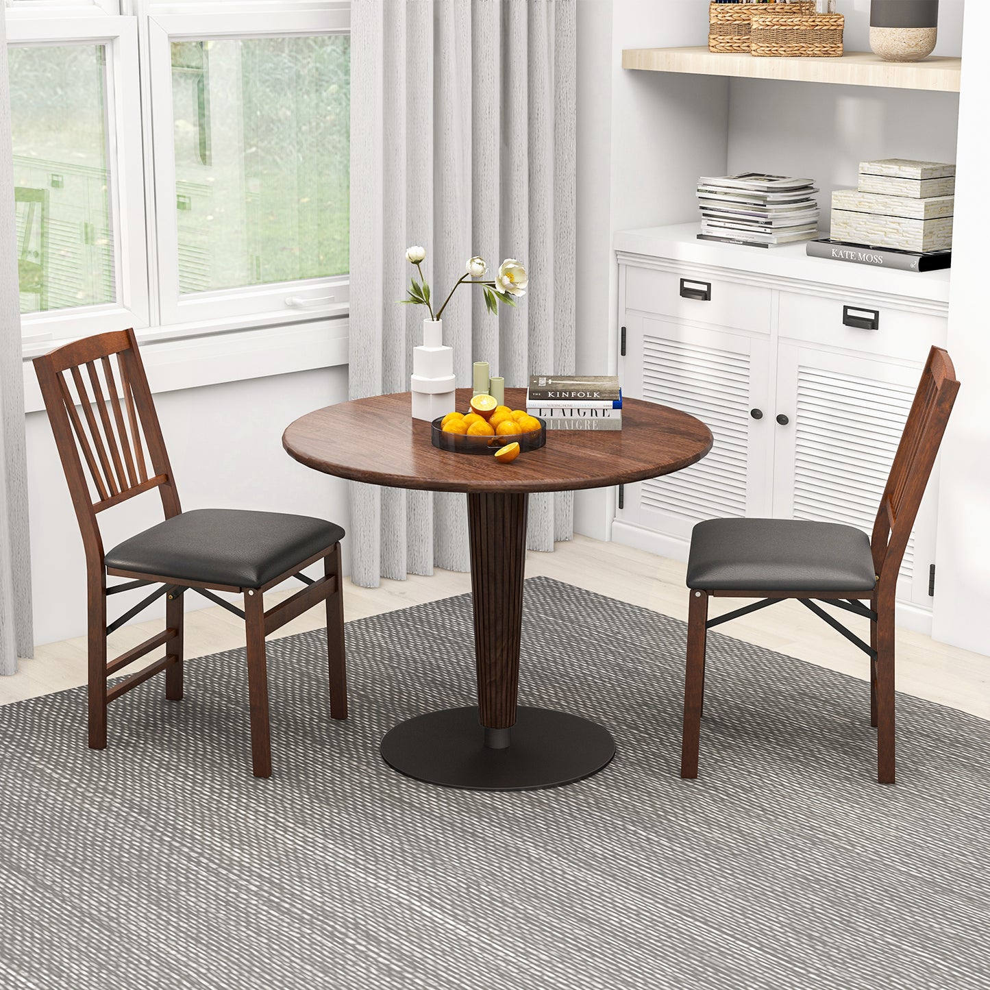 Pair of Folding Chairs with Padded Seat and Sturdy Rubber Wood Frame for Compact Storage