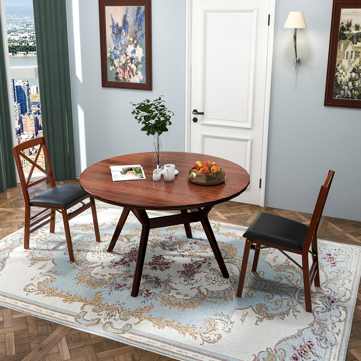 2-Piece Folding Dining Chairs with Comfortable Cushion and Durable Wood Frame