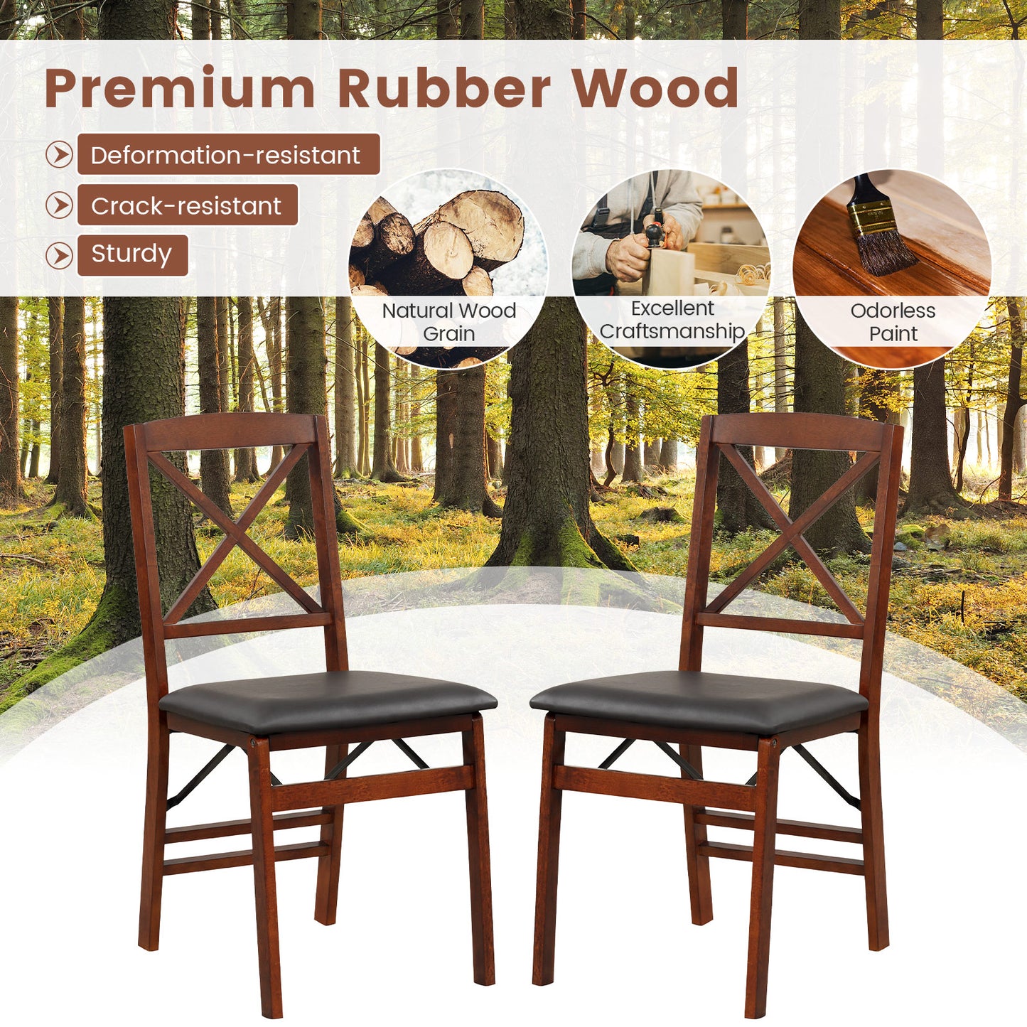 2-Piece Folding Dining Chairs with Comfortable Cushion and Durable Wood Frame